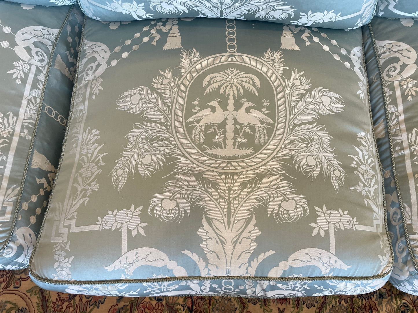 Dessin Fournir Blue Damask Sofa, AS IS (Two available 00Y00K 00Y00L)