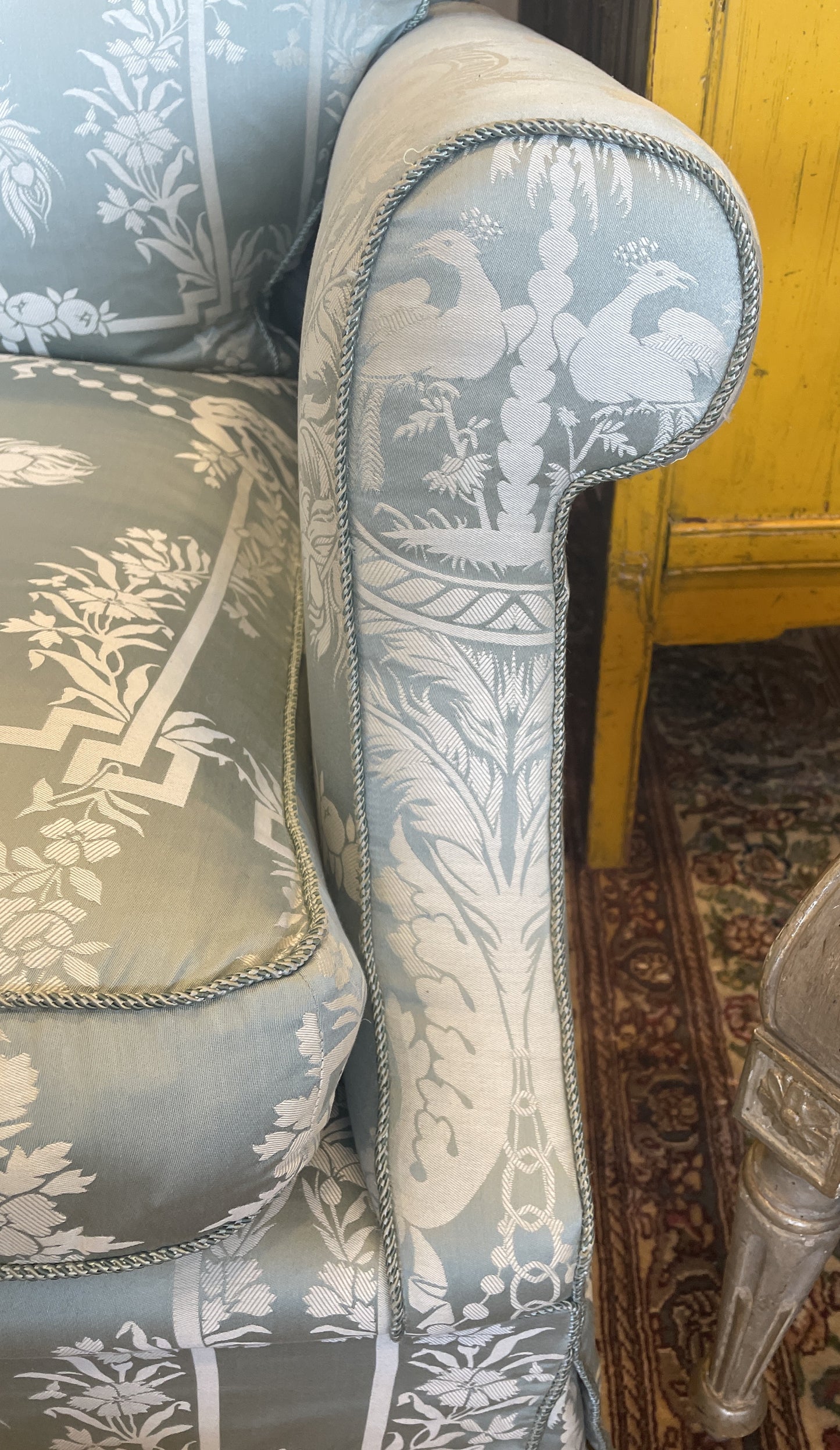 Dessin Fournir Blue Damask Sofa, AS IS (Two available 00Y00K 00Y00L)