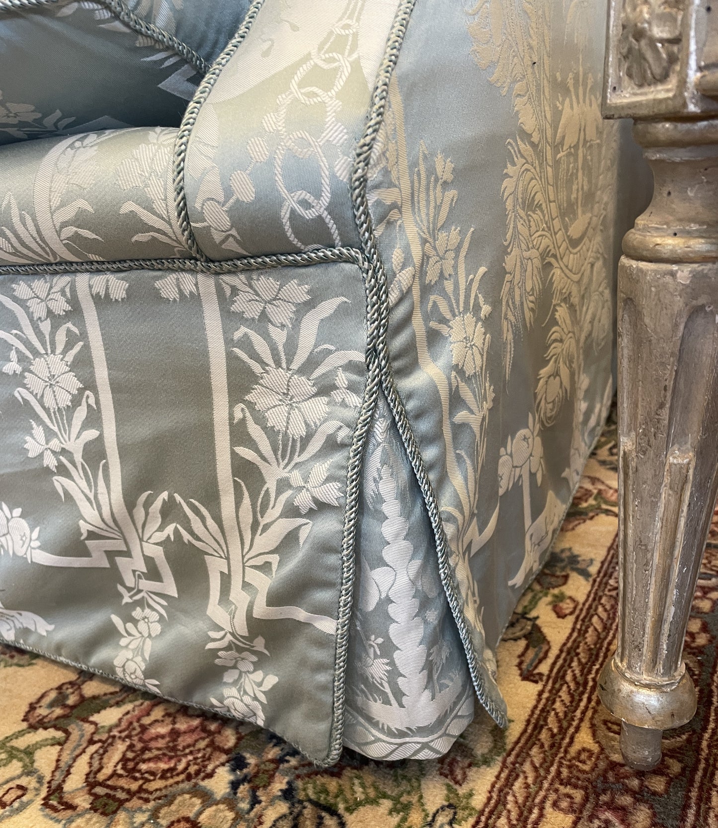 Dessin Fournir Blue Damask Sofa, AS IS (Two available 00Y00K 00Y00L)