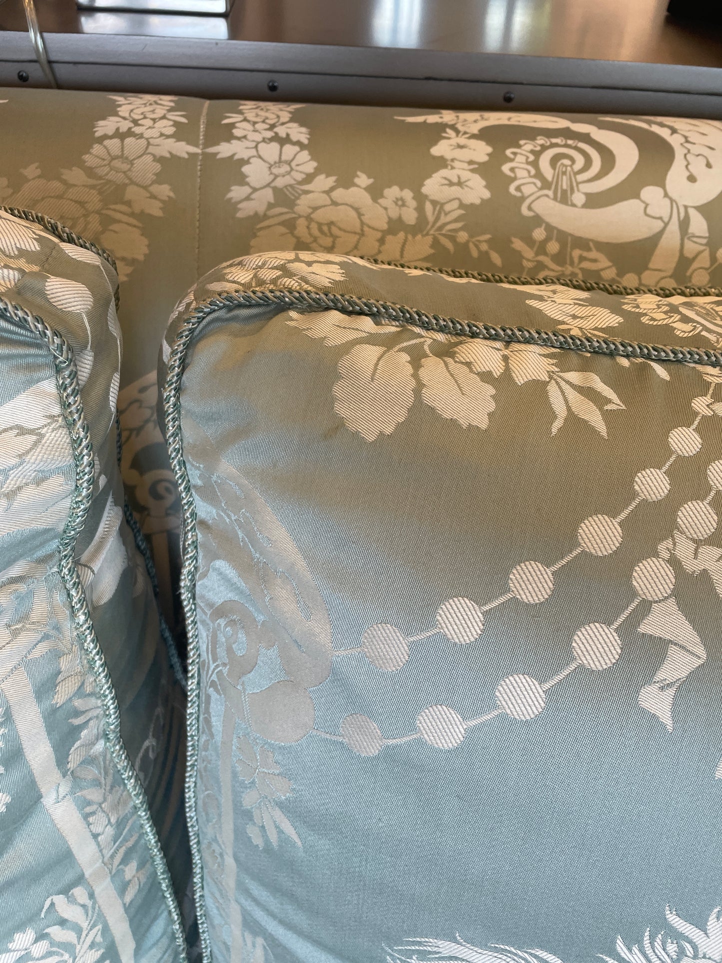 Dessin Fournir Blue Damask Sofa, AS IS (Two available 00Y00K 00Y00L)