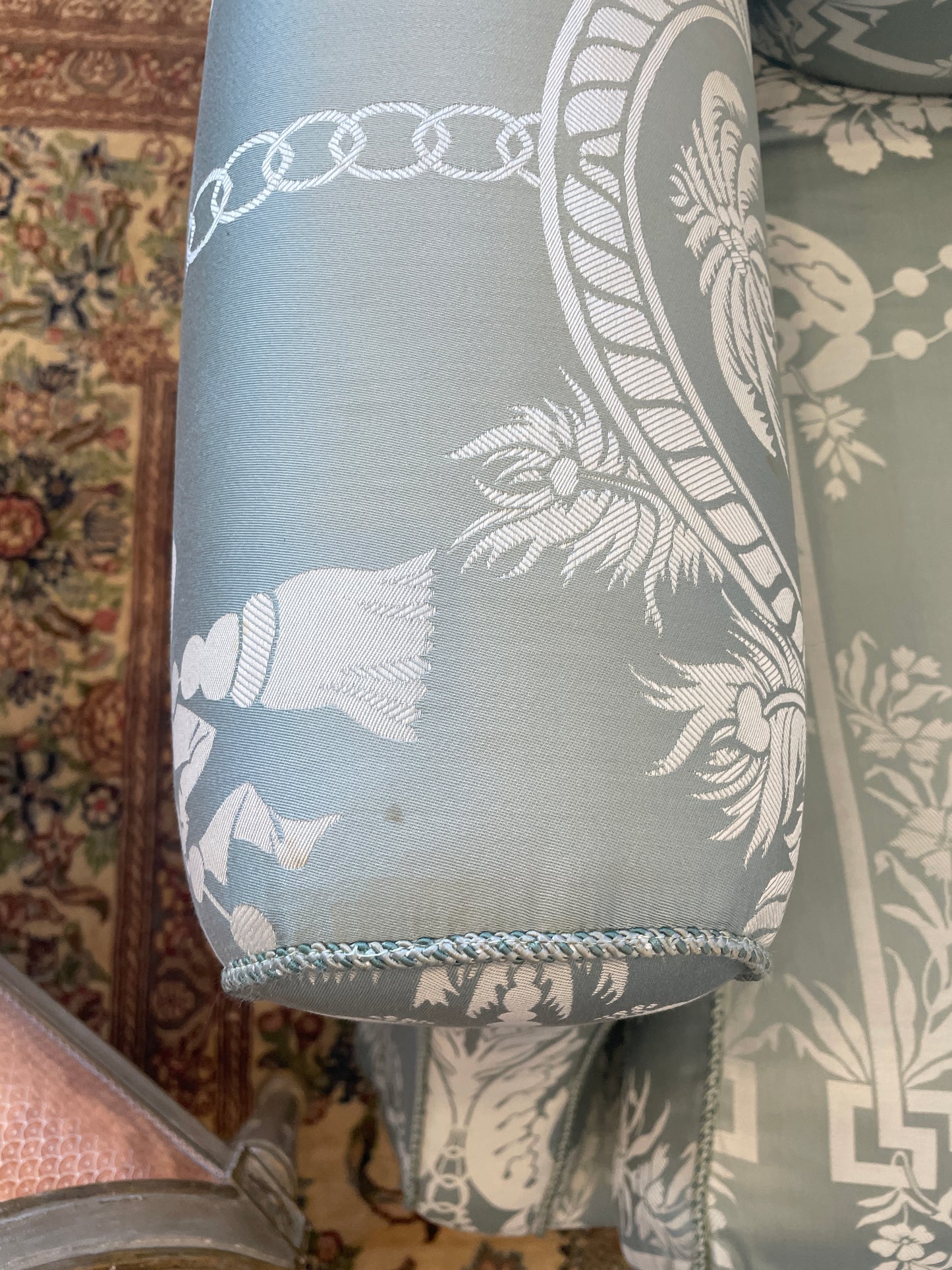 Dessin Fournir Blue Damask Sofa, AS IS (Two available 00Y00K 00Y00L)