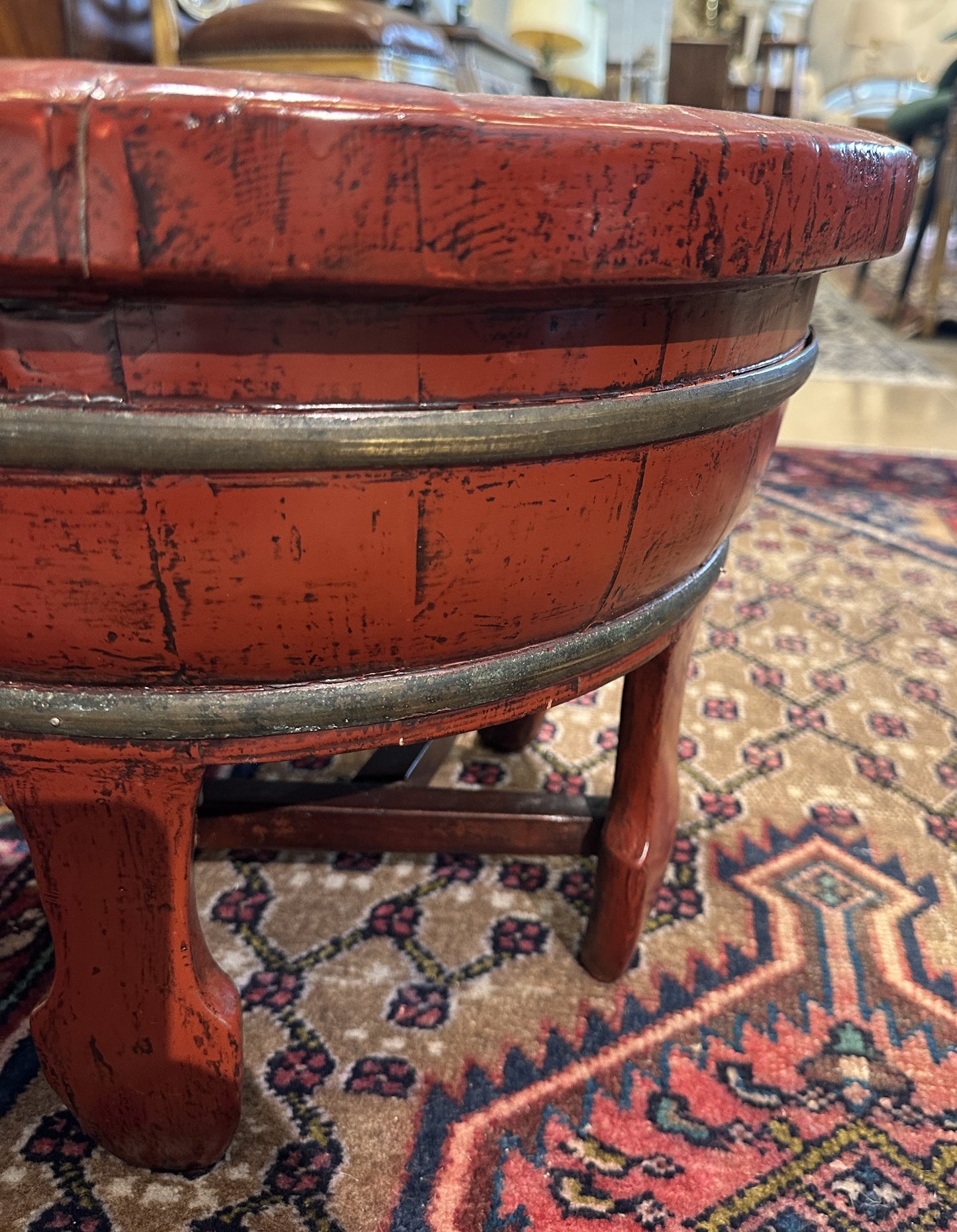 Antique Red Lacquer Chinese Wash Basin on Stand (0NG006)