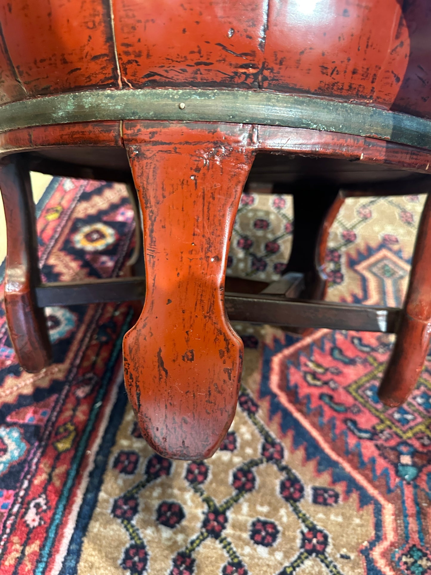 Antique Red Lacquer Chinese Wash Basin on Stand (0NG006)