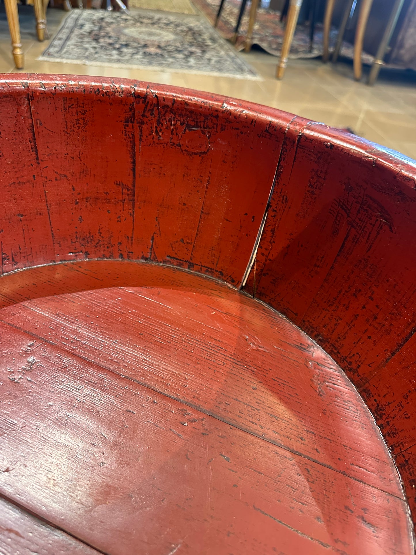Antique Red Lacquer Chinese Wash Basin on Stand (0NG006)