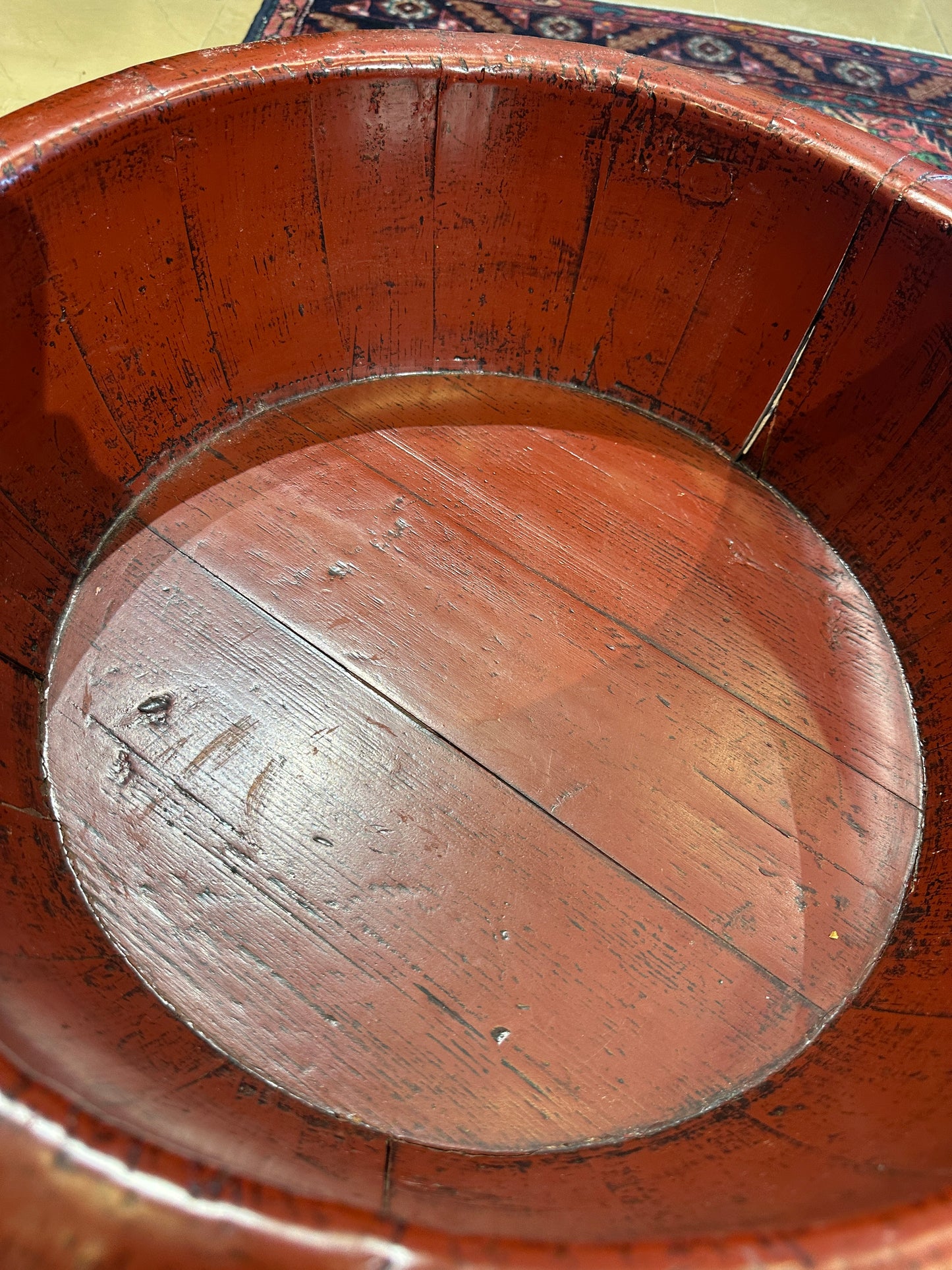 Antique Red Lacquer Chinese Wash Basin on Stand (0NG006)