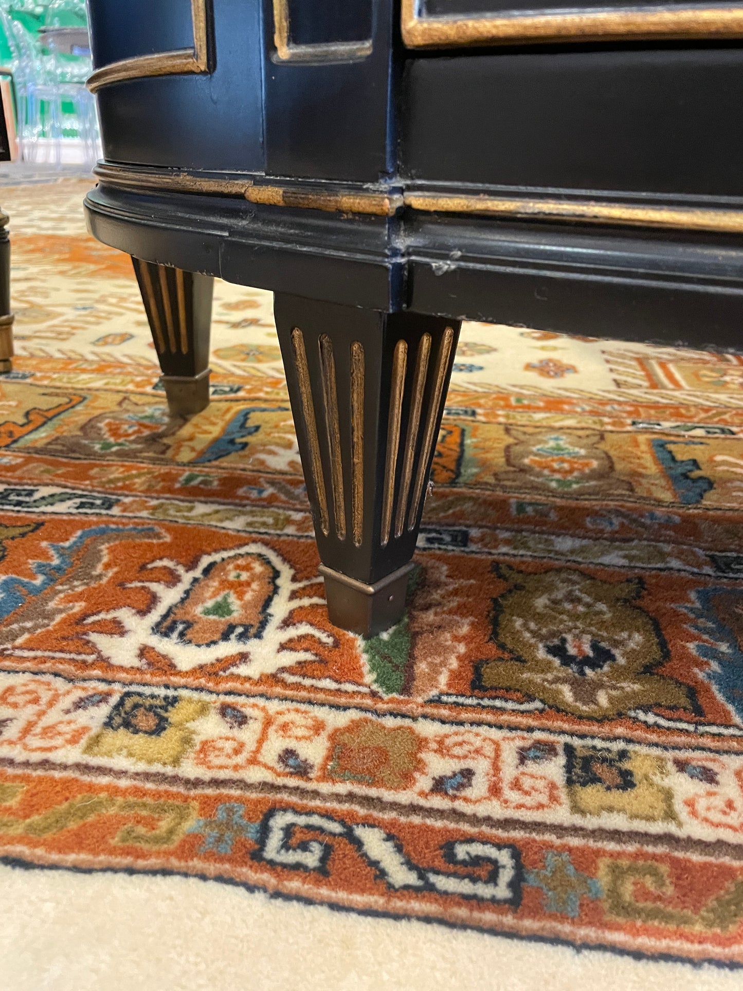 Ethan Allen Stratton Black and Gilded Demilune Chest (05S00O)