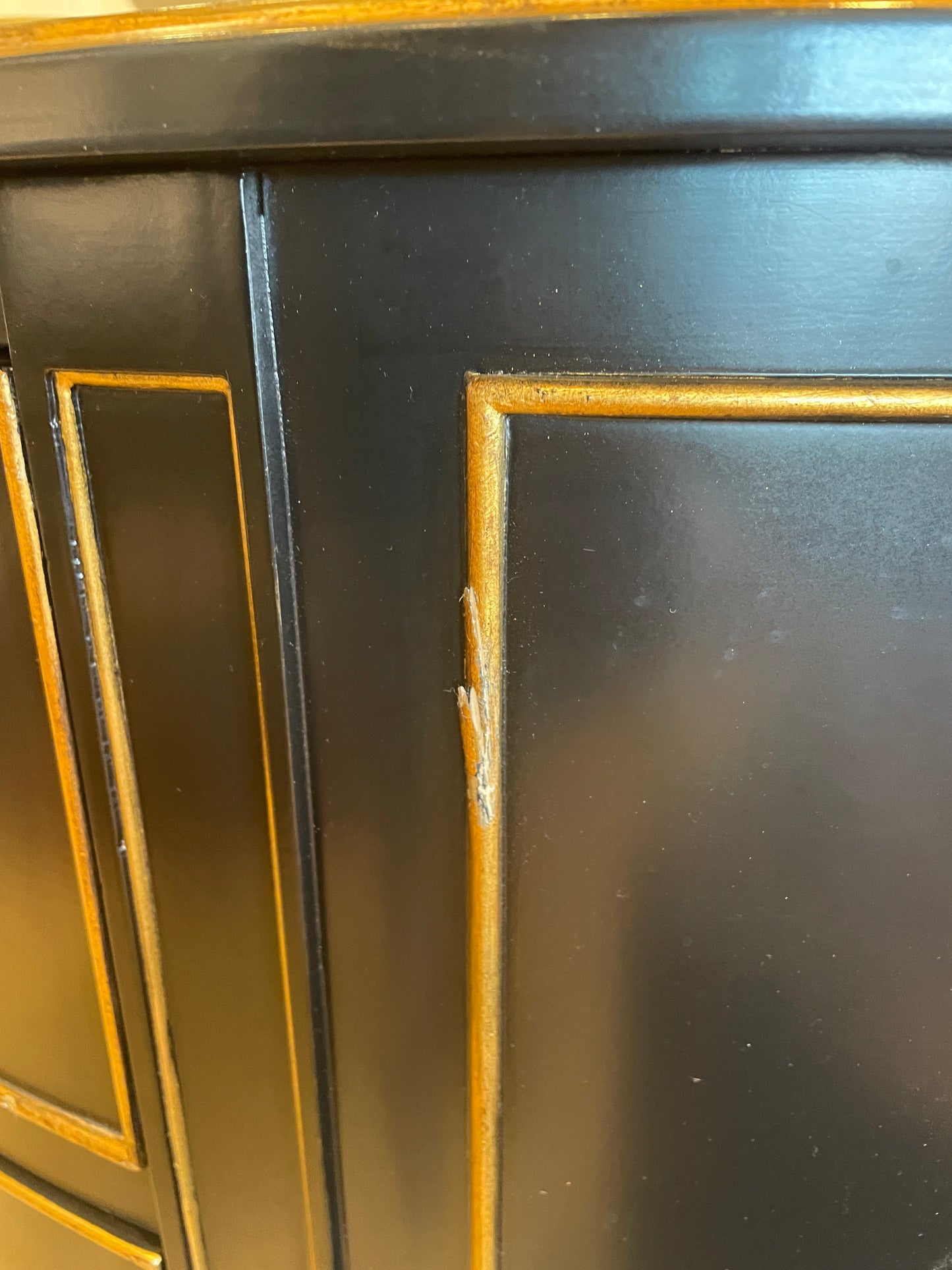 Ethan Allen Stratton Black and Gilded Demilune Chest (05S00O)
