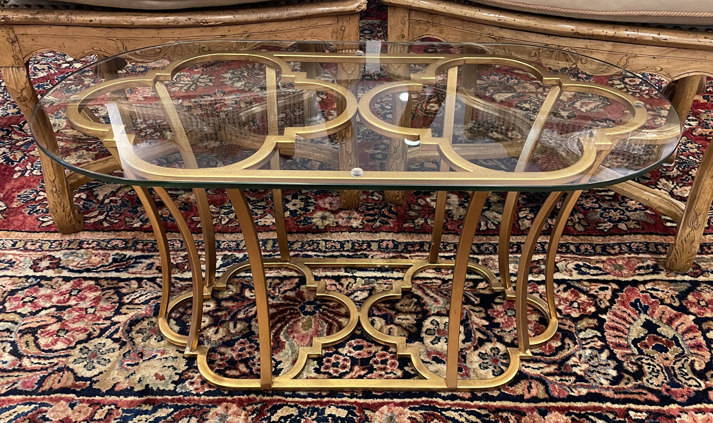 Quatrefoil Gilt Cocktail Table, Oval (0OT00D)