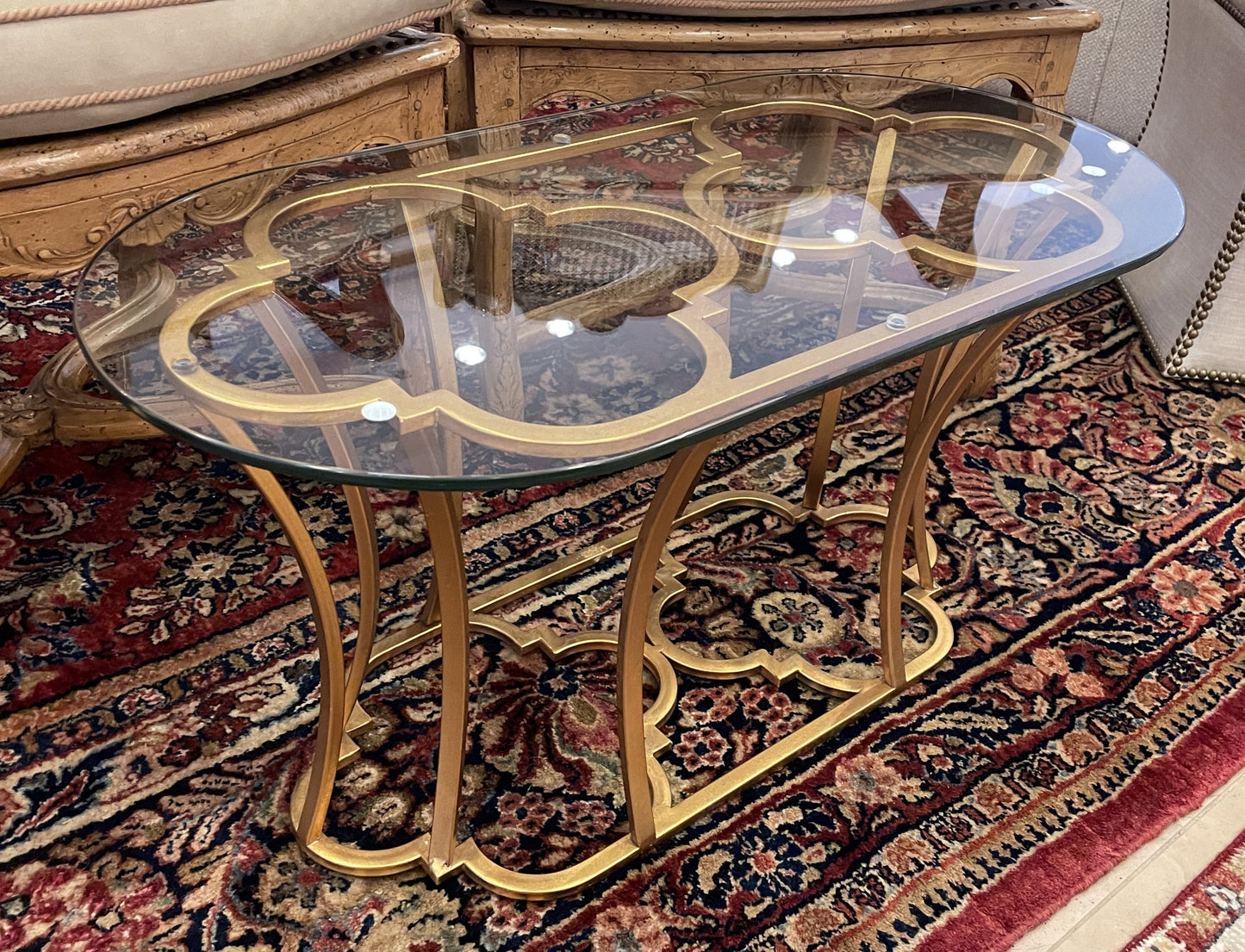 Quatrefoil Gilt Cocktail Table, Oval (0OT00D)