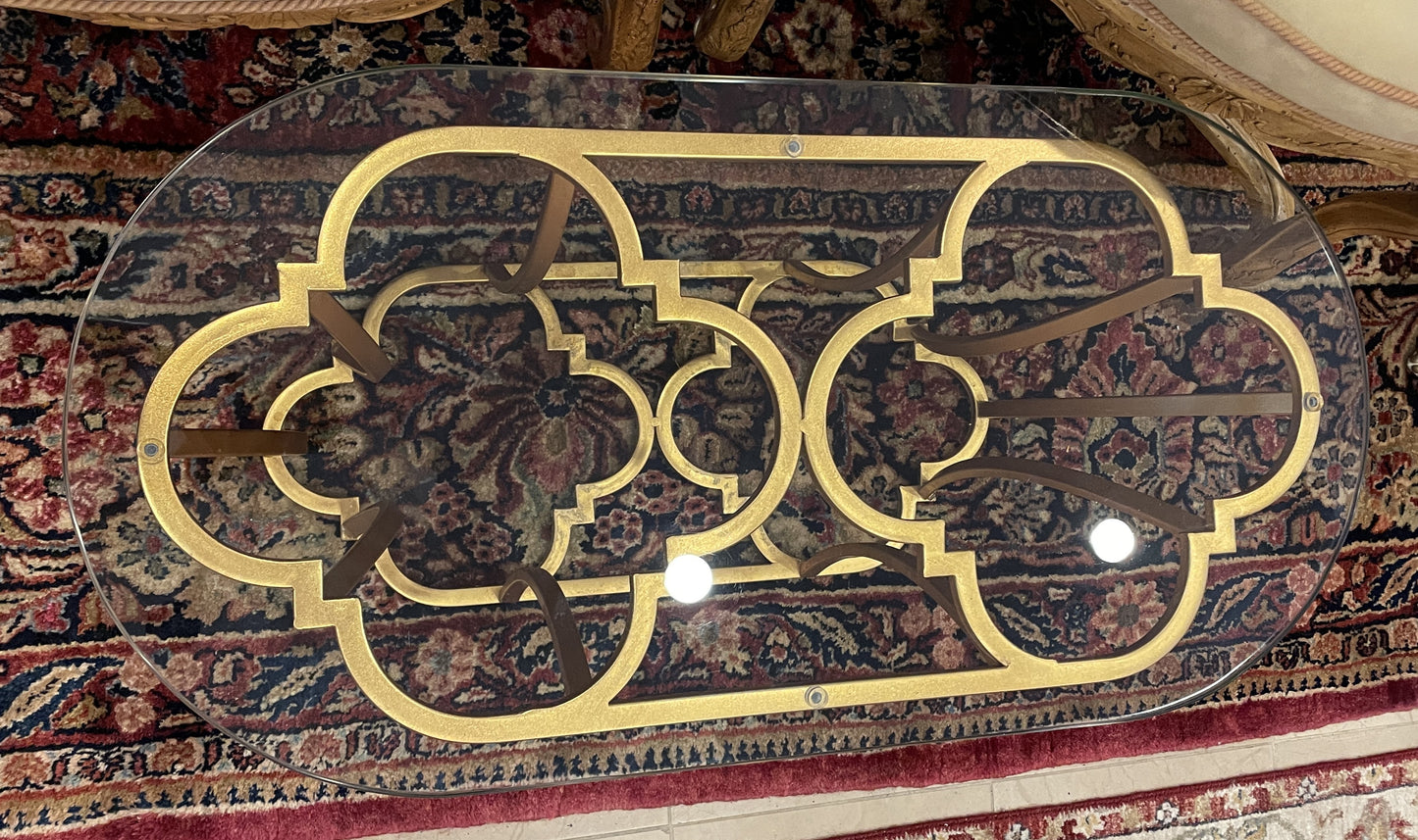 Quatrefoil Gilt Cocktail Table, Oval (0OT00D)