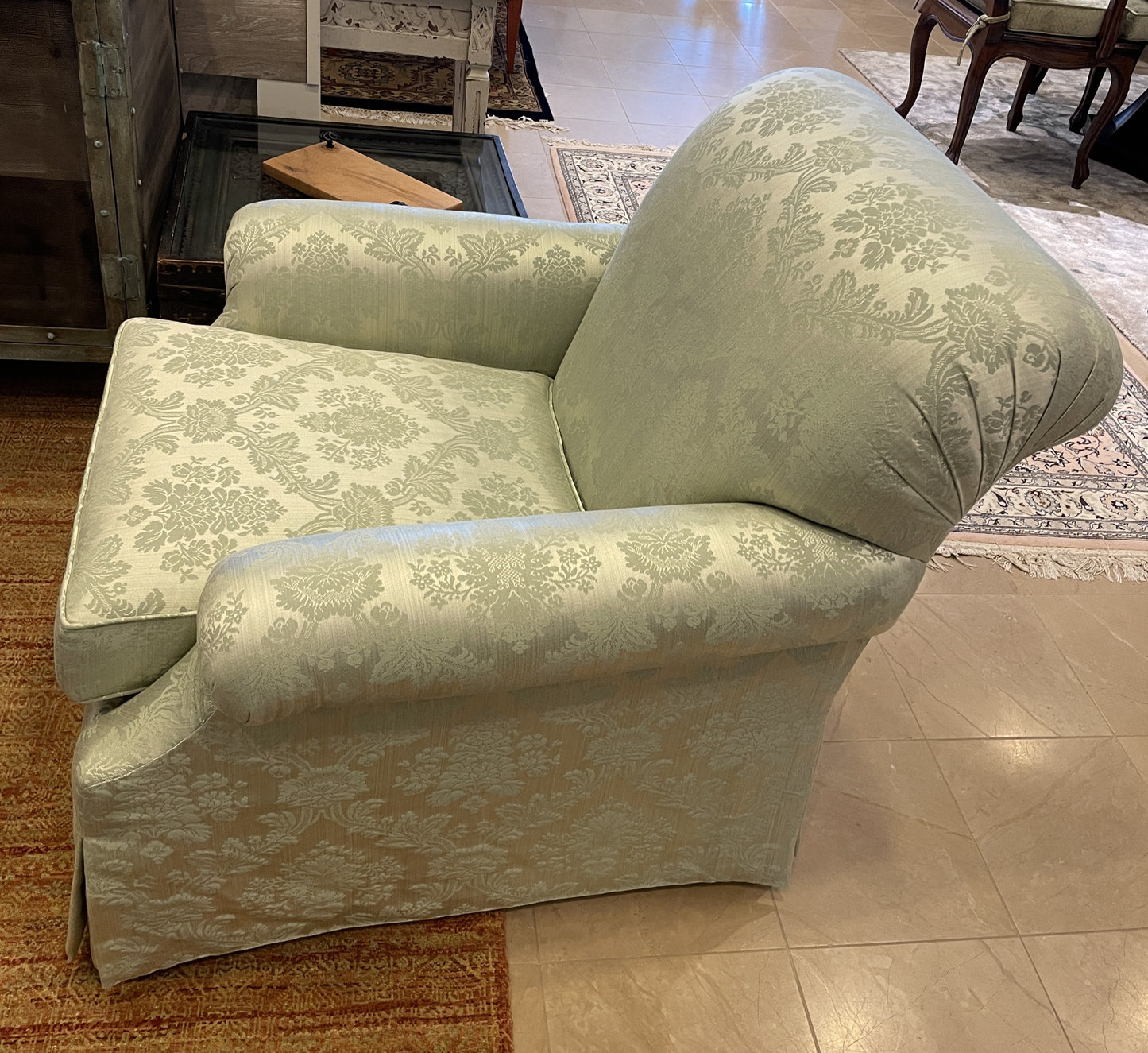 Green Damask Arm Chair, custom (Two available 0OT00E 0OT00F)