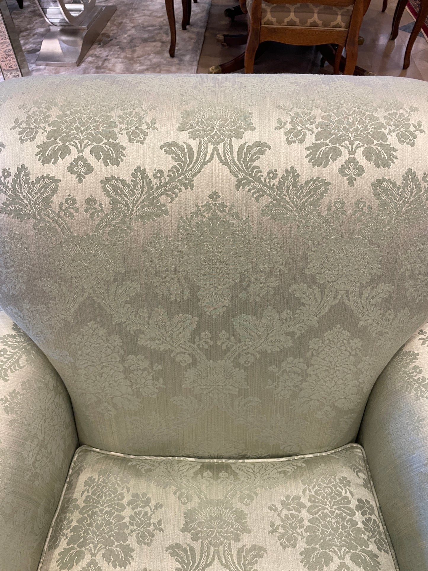 Green Damask Arm Chair, custom (Two available 0OT00E 0OT00F)