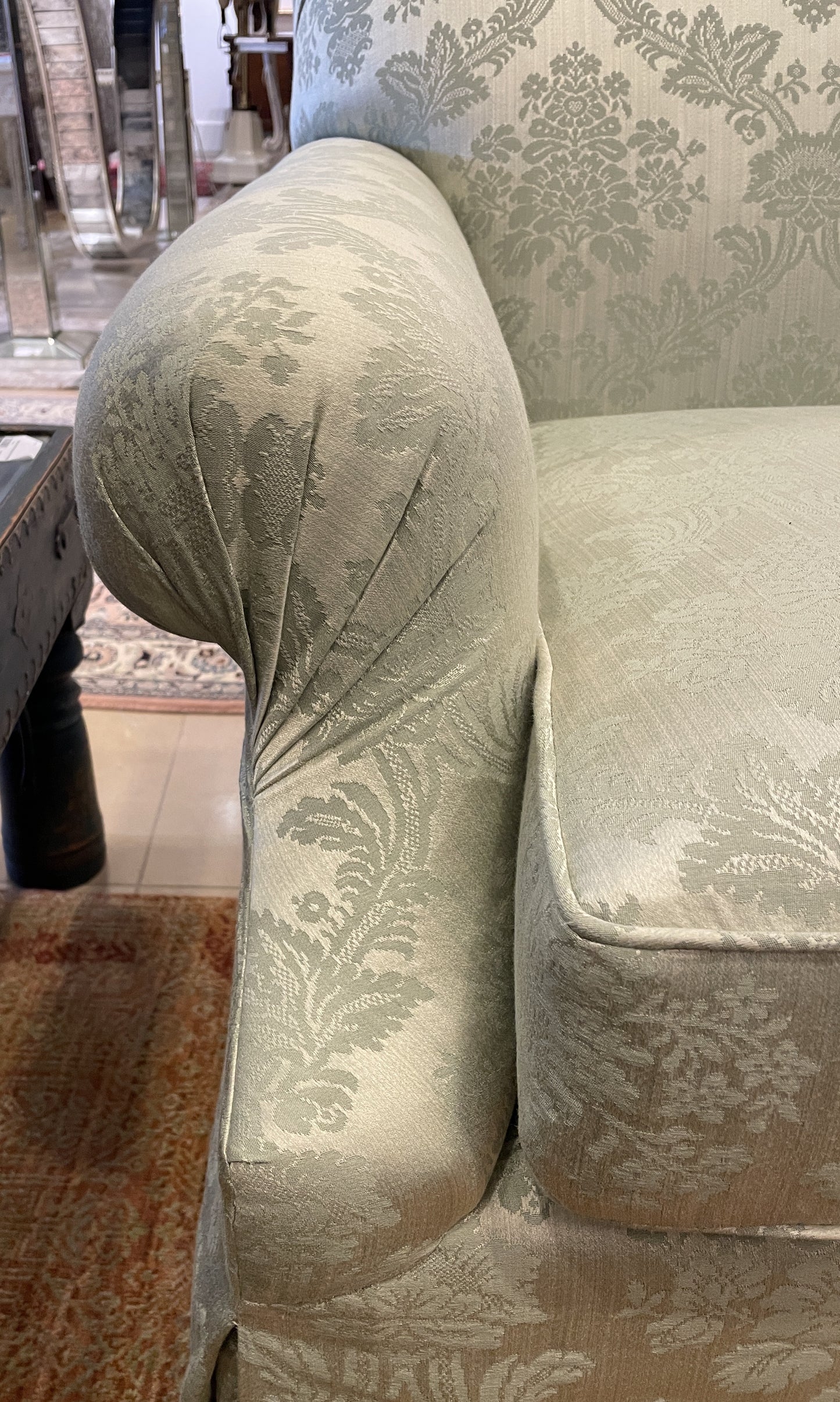 Green Damask Arm Chair, custom (Two available 0OT00E 0OT00F)