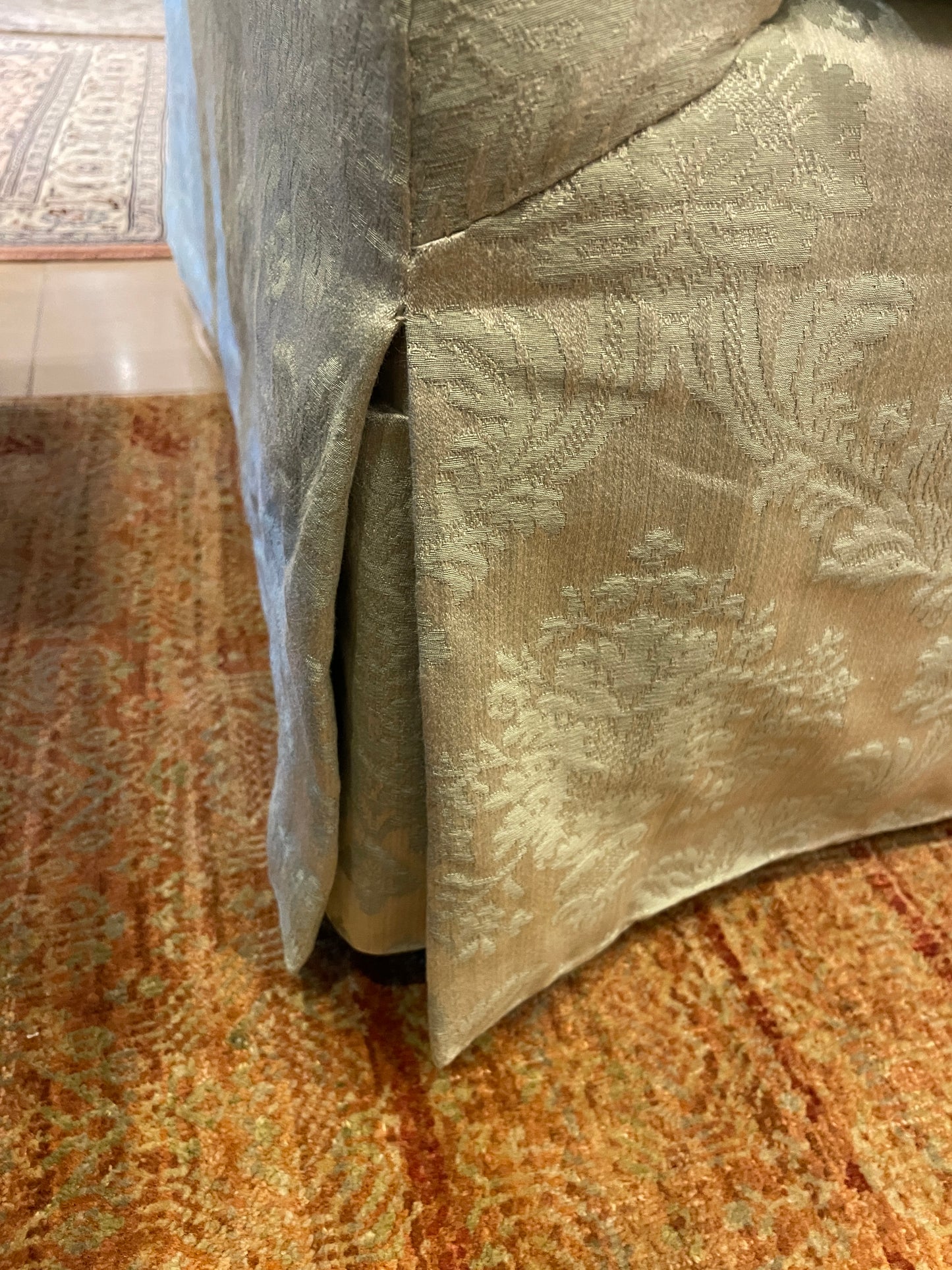 Green Damask Arm Chair, custom (Two available 0OT00E 0OT00F)