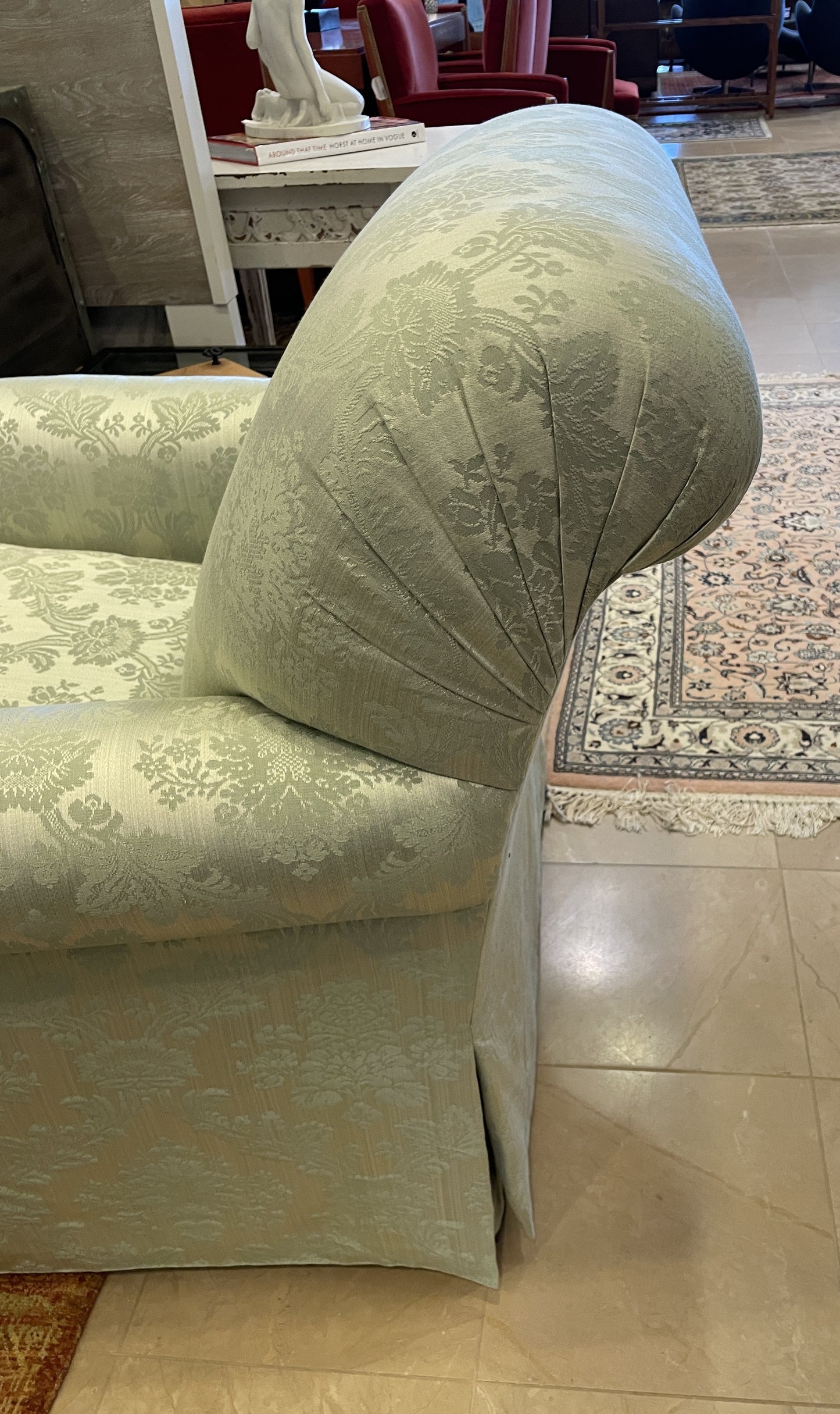 Green Damask Arm Chair, custom (Two available 0OT00E 0OT00F)