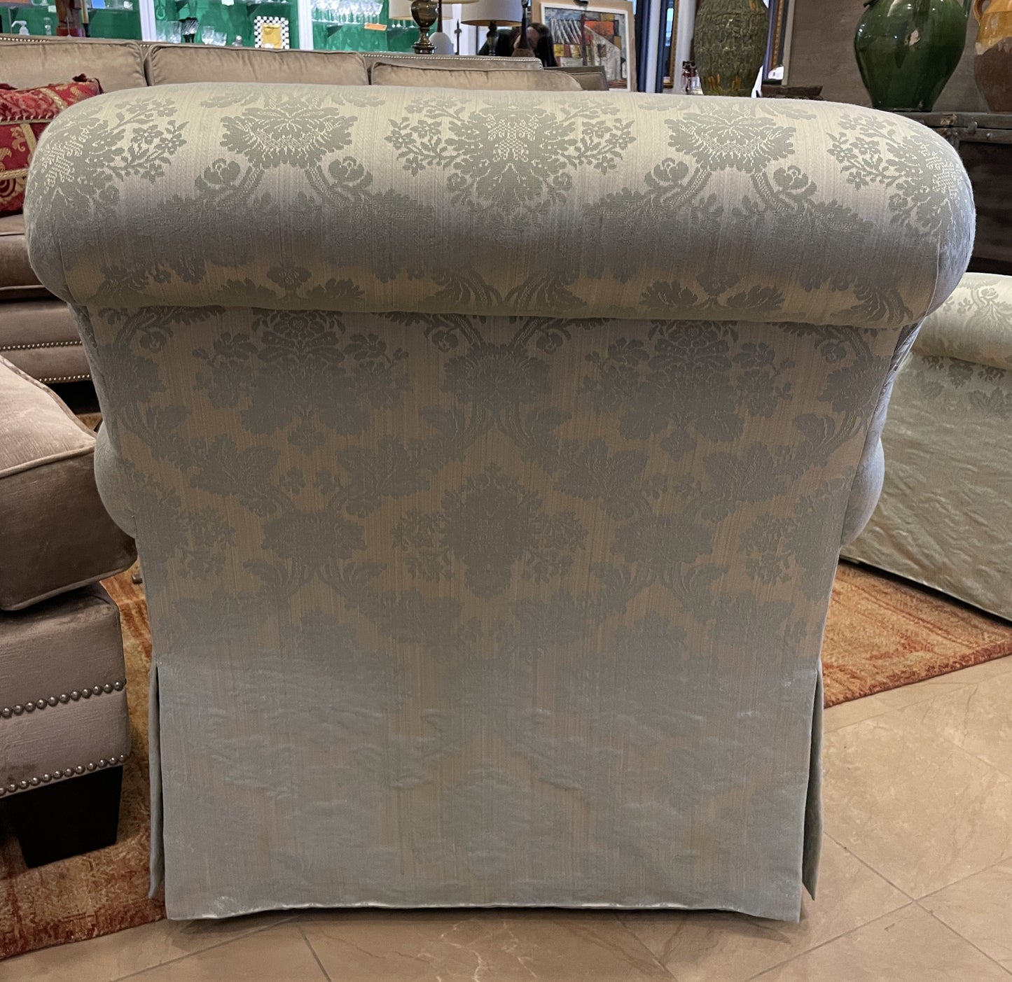 Green Damask Arm Chair, custom (Two available 0OT00E 0OT00F)