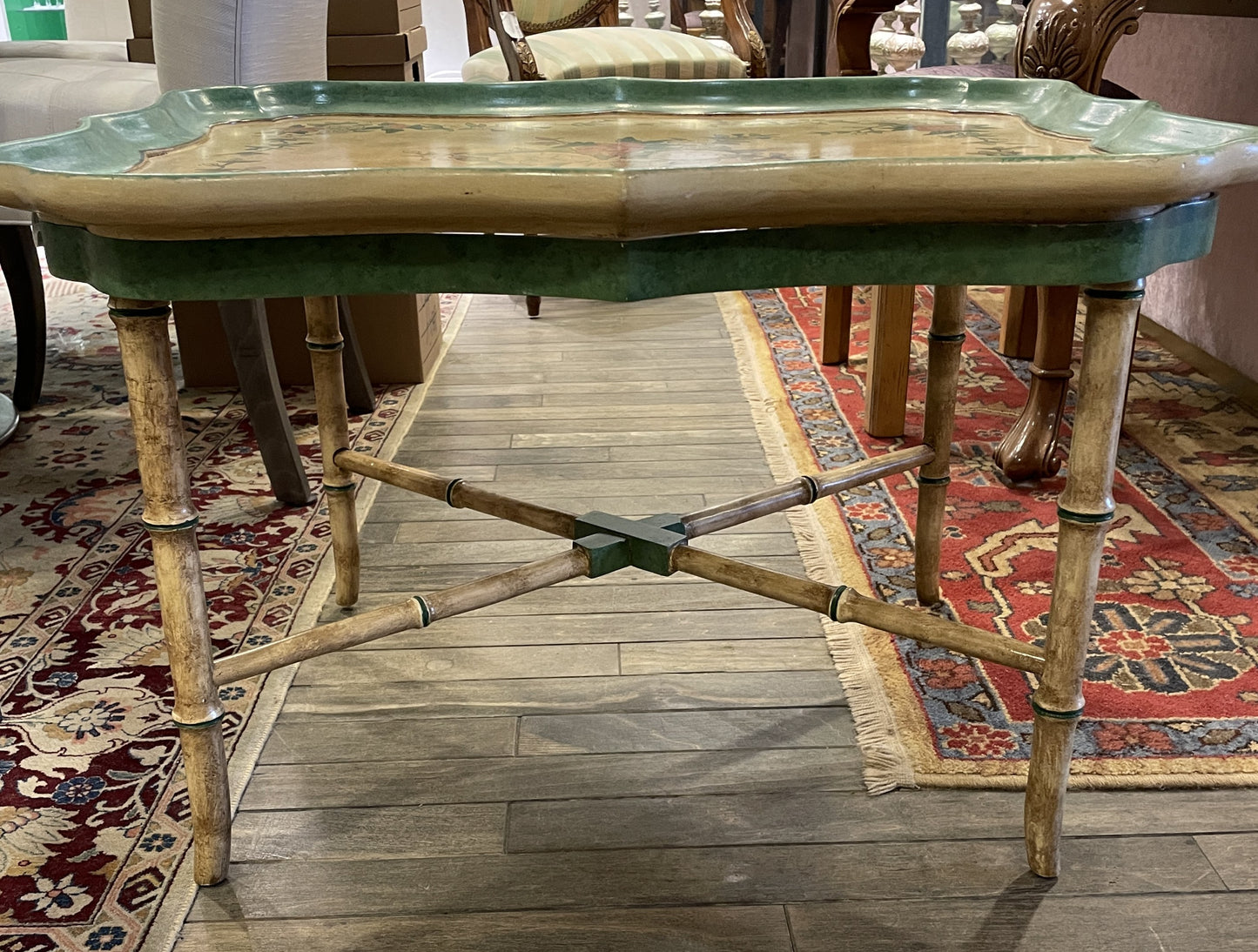 French Faux Painted Tray on Stand Table with Floral Design (0L700H)