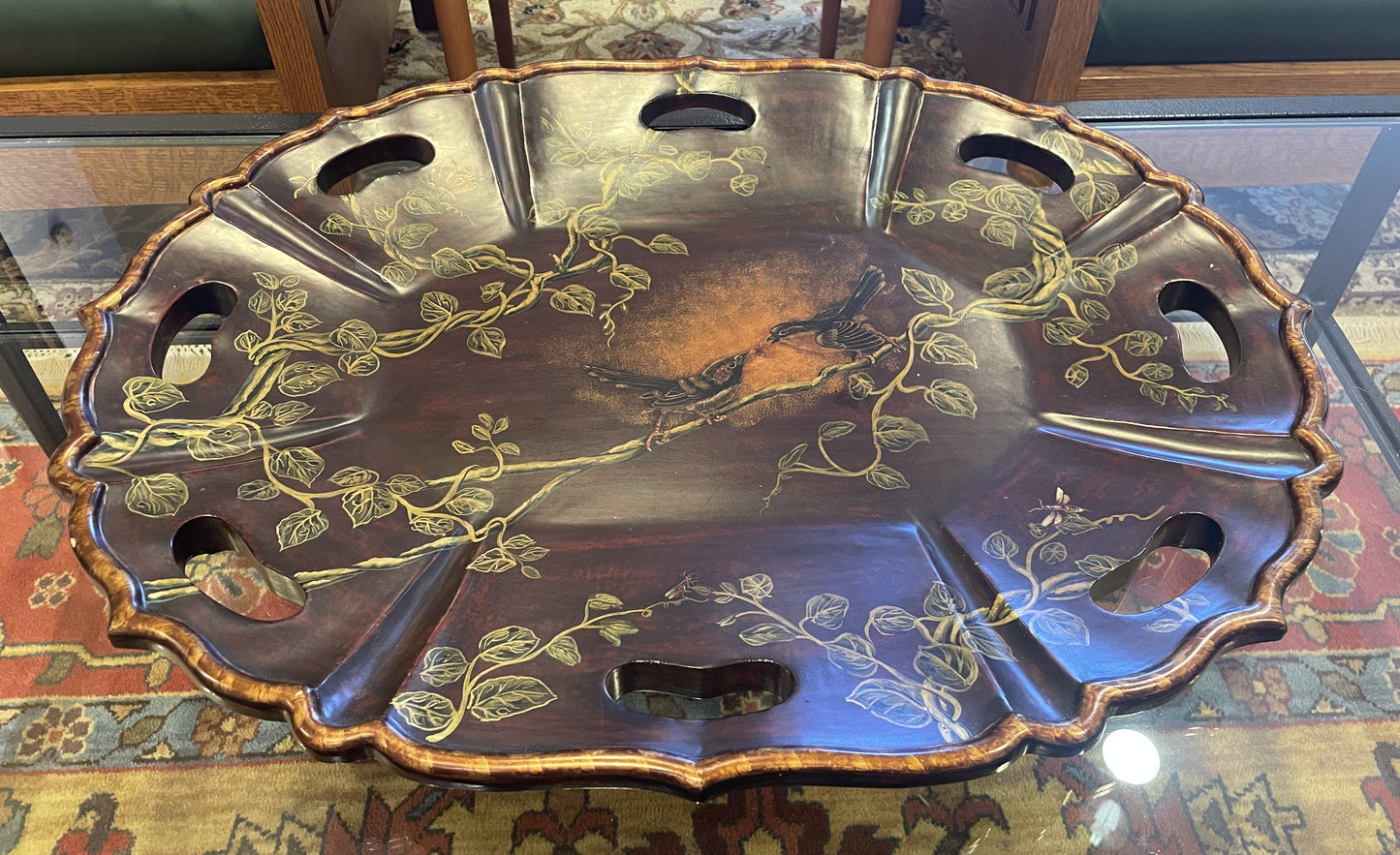 Chinoiserie style tray with birds, AS IS (0HE001)