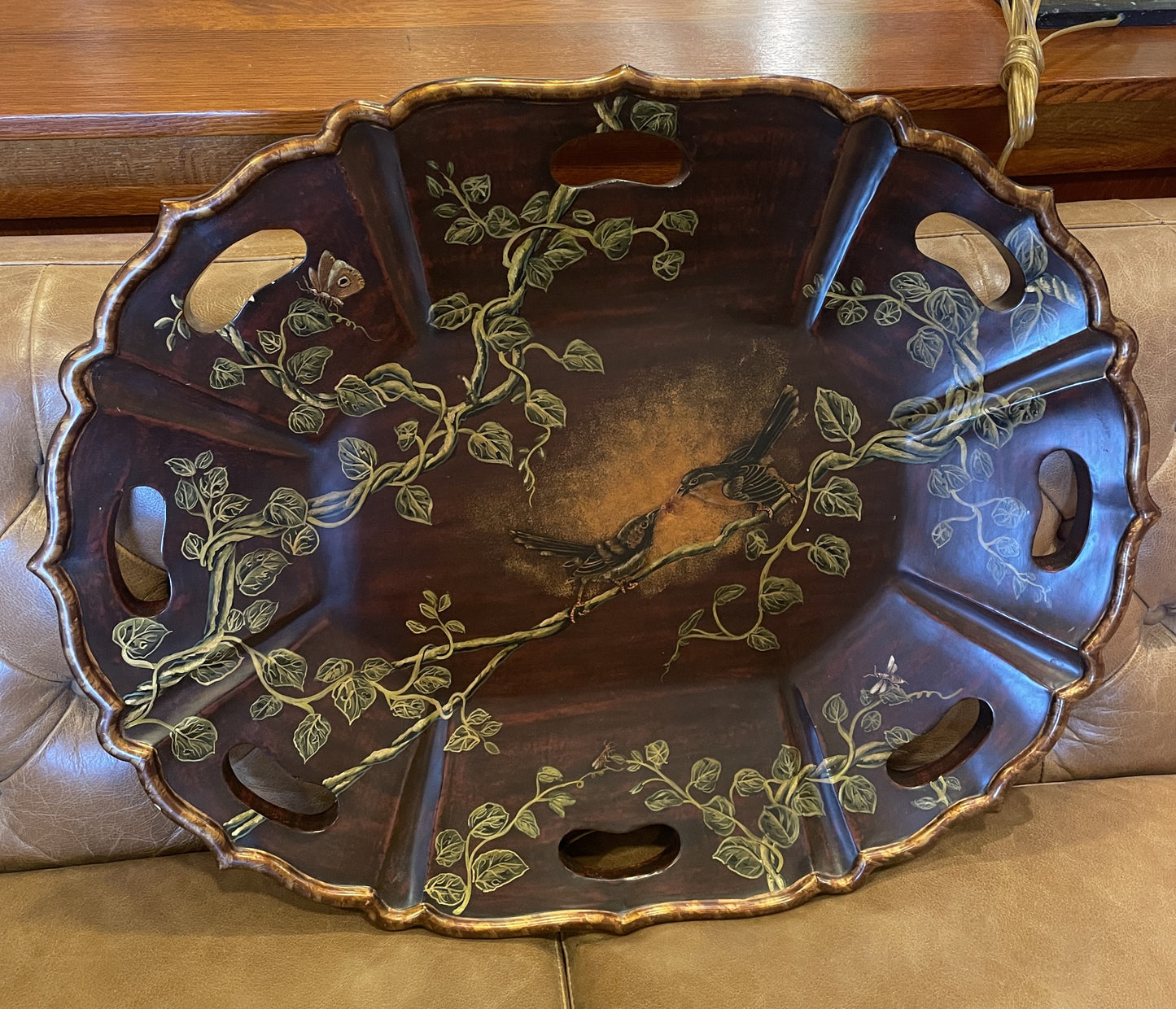 Chinoiserie style tray with birds, AS IS (0HE001)