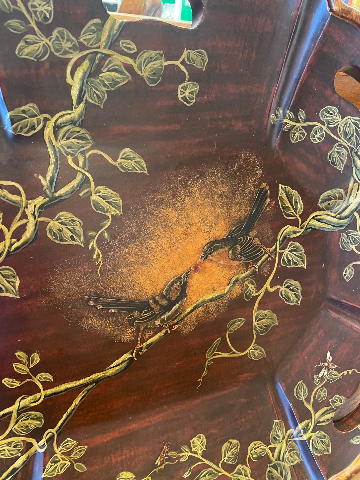 Chinoiserie style tray with birds, AS IS (0HE001)