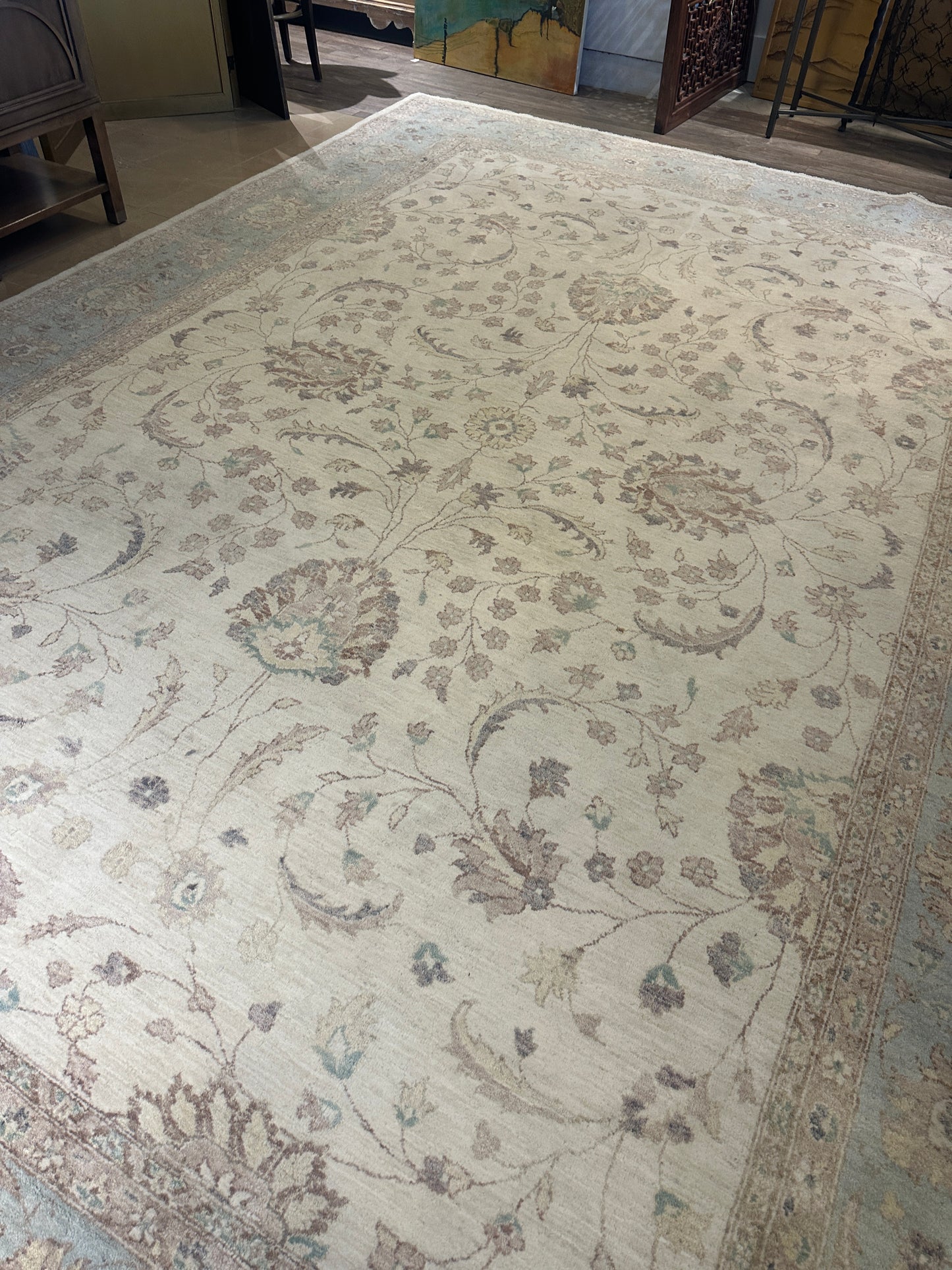 Hand Knotted Rug in pastels and cream, 10x14 (0N100F)