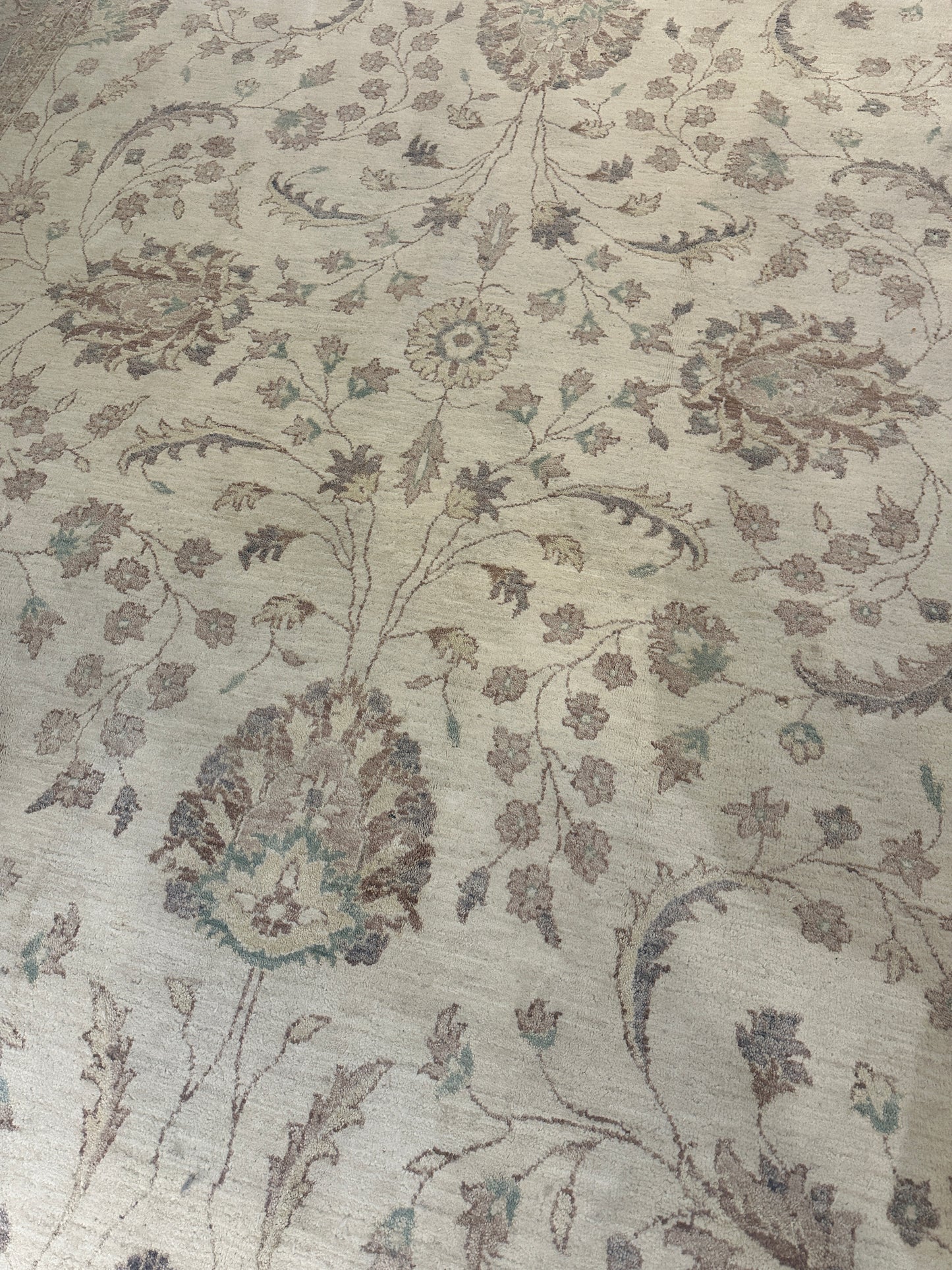 Hand Knotted Rug in pastels and cream, 10x14 (0N100F)
