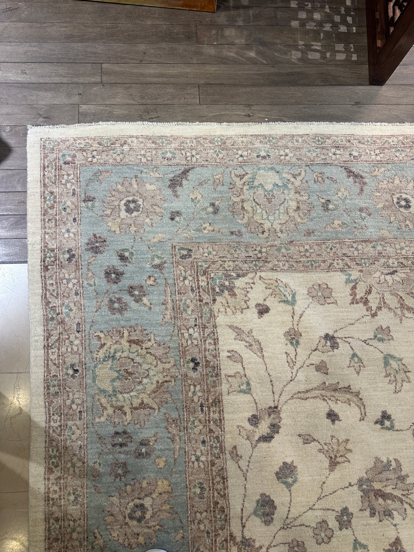Hand Knotted Rug in pastels and cream, 10x14 (0N100F)
