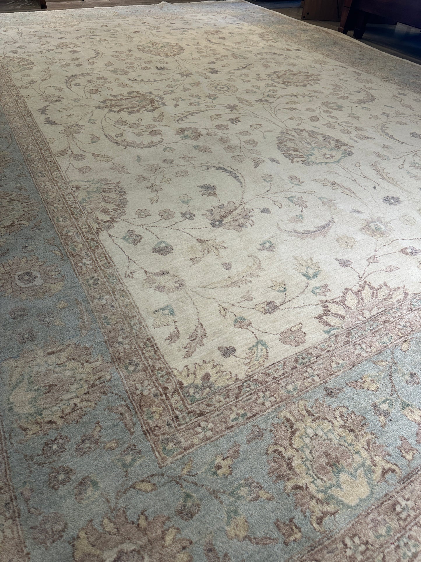 Hand Knotted Rug in pastels and cream, 10x14 (0N100F)