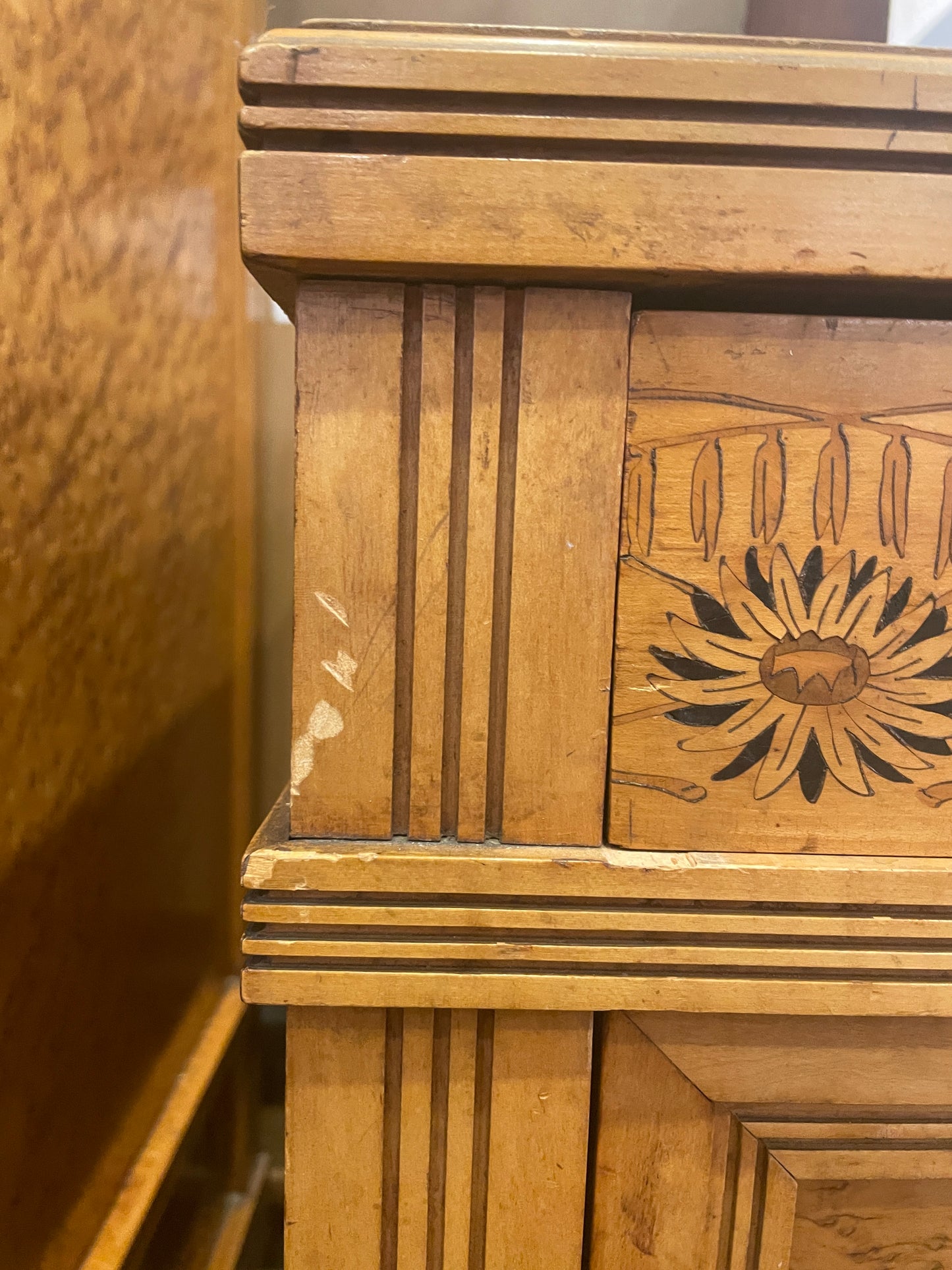 Continental 19th Century Birdseye maple with marquetry Dresser and Mirror, AS IS (0H8002)