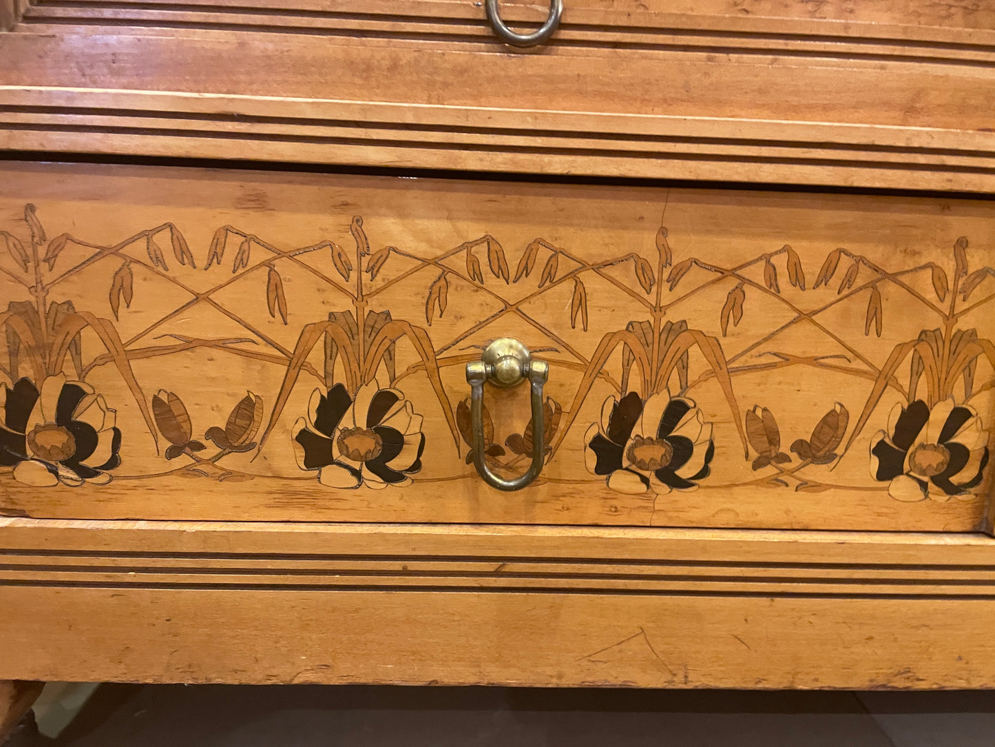 Continental 19th Century Birdseye maple with marquetry Dresser and Mirror, AS IS (0H8002)
