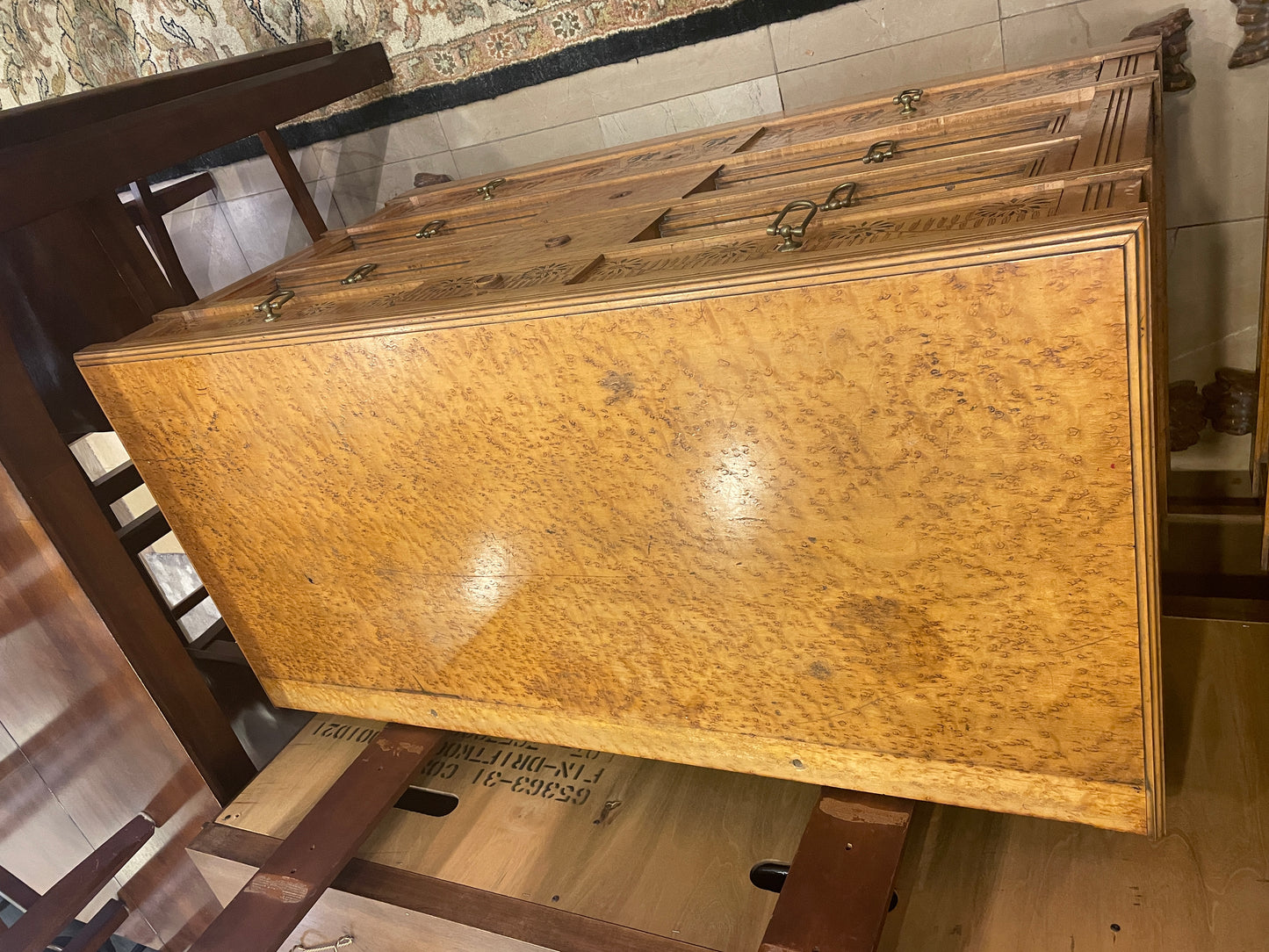 Continental 19th Century Birdseye maple with marquetry Dresser and Mirror, AS IS (0H8002)