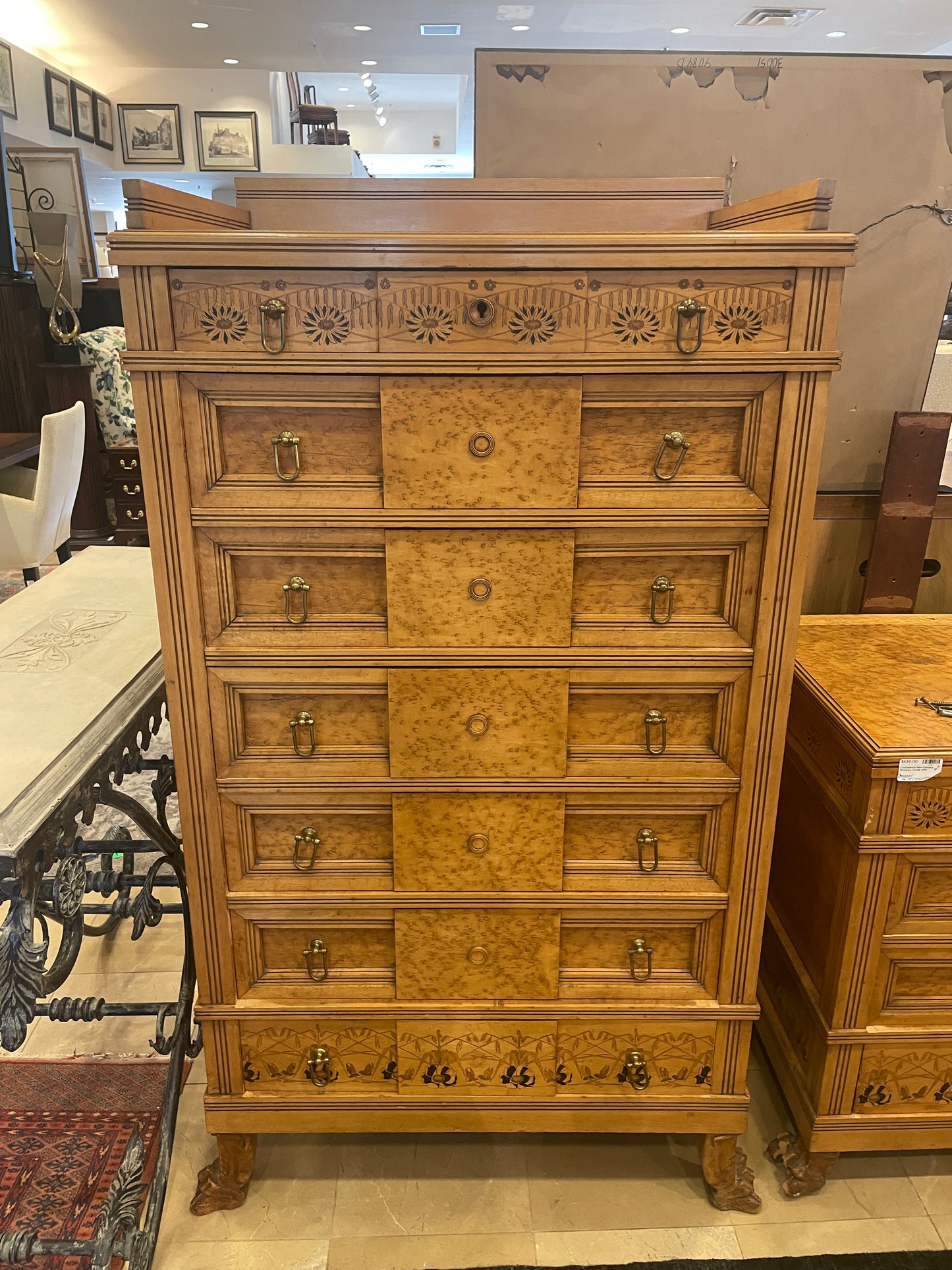 Continental 19th Century Birdseye maple with marquetry Dresser, AS IS (0H8001)