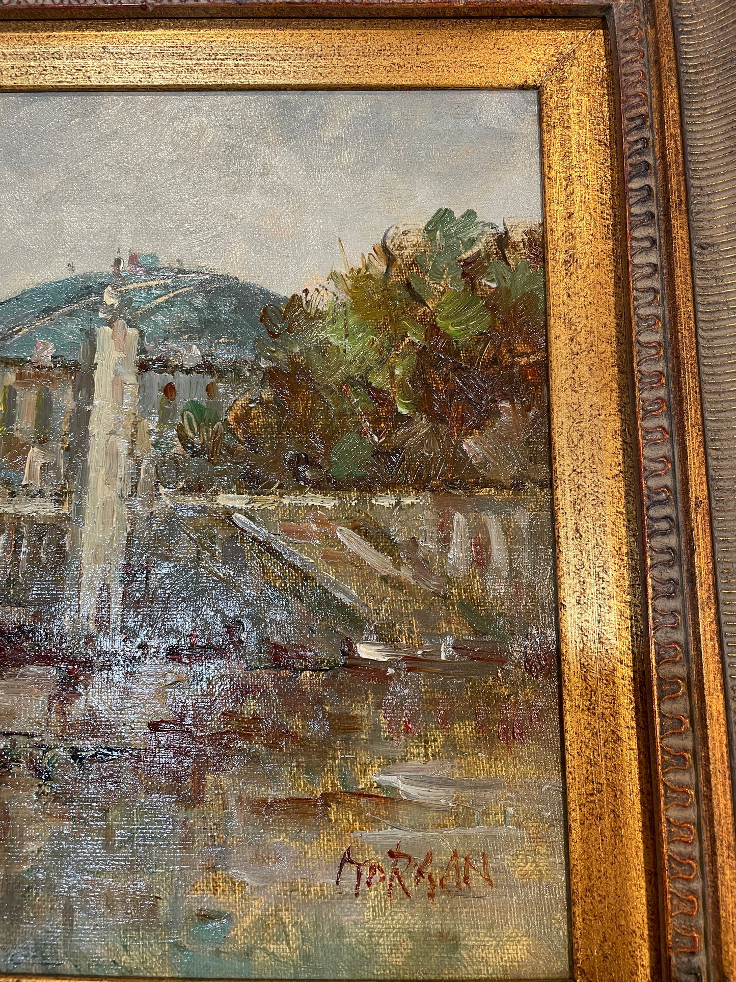 Impressionist River Scene, signed Morgan, oil on canvas (0OT012)