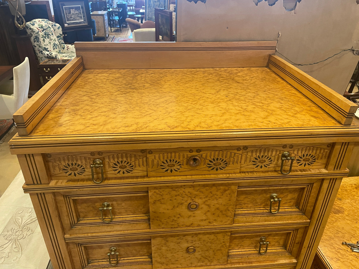 Continental 19th Century Birdseye maple with marquetry Dresser, AS IS (0H8001)