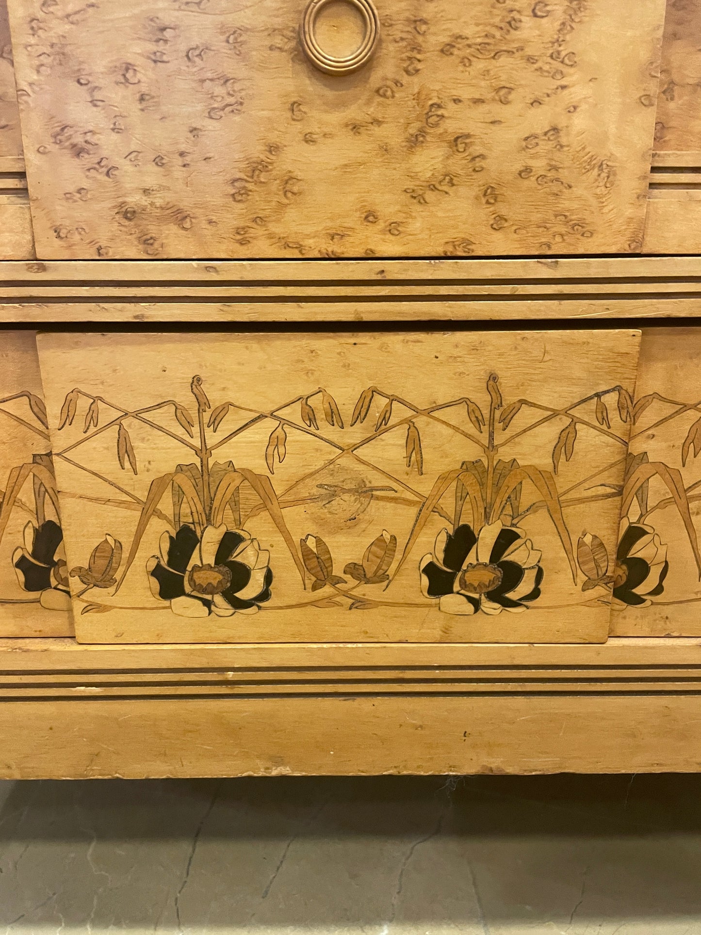 Continental 19th Century Birdseye maple with marquetry Dresser, AS IS (0H8001)