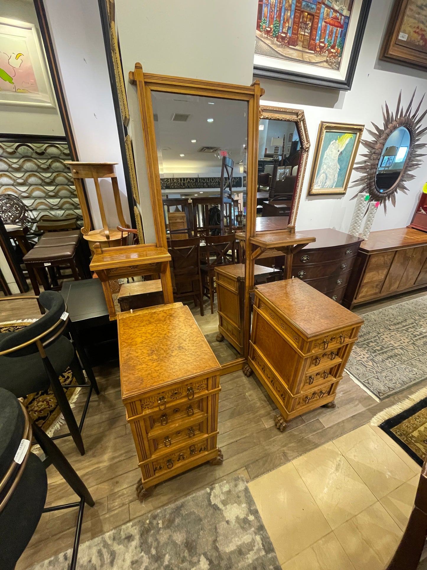 Continental 19th Century Birdseye maple with marquetry Dressing Table AS IS (0H8003)