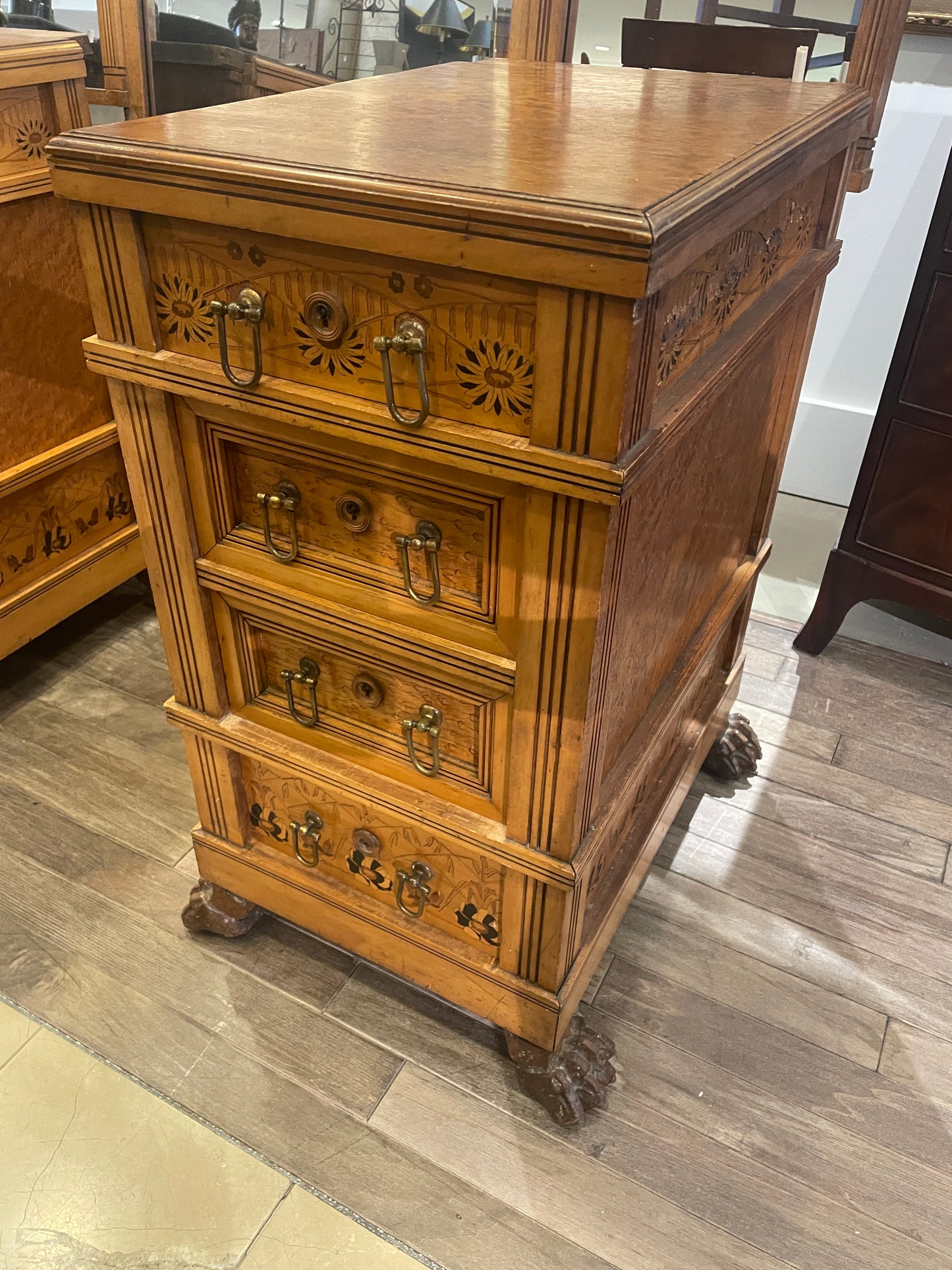 Continental 19th Century Birdseye maple with marquetry Dressing Table AS IS (0H8003)