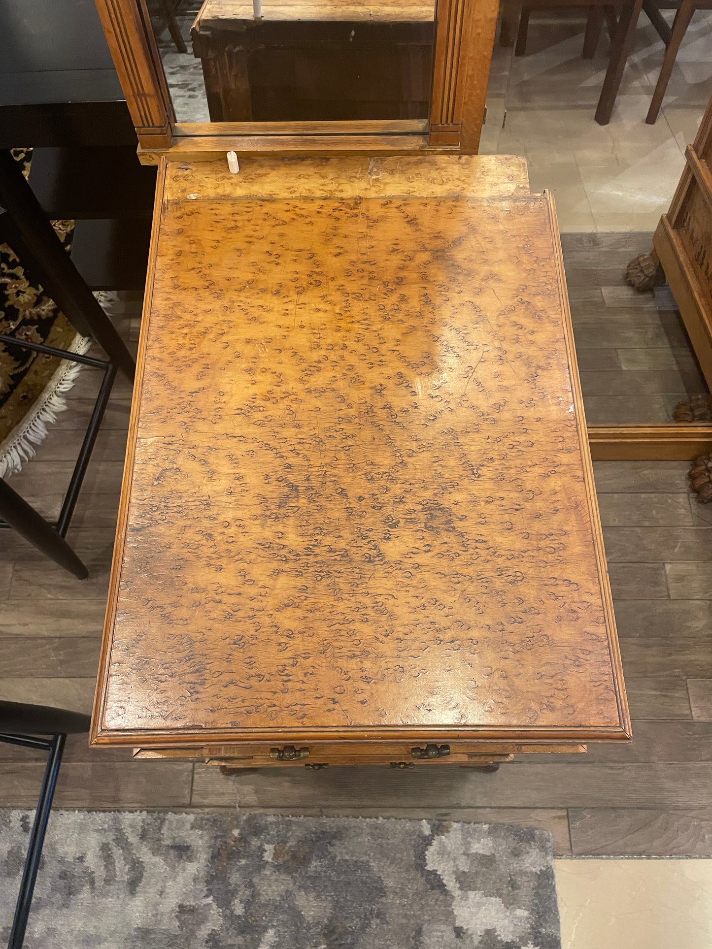 Continental 19th Century Birdseye maple with marquetry Dressing Table AS IS (0H8003)