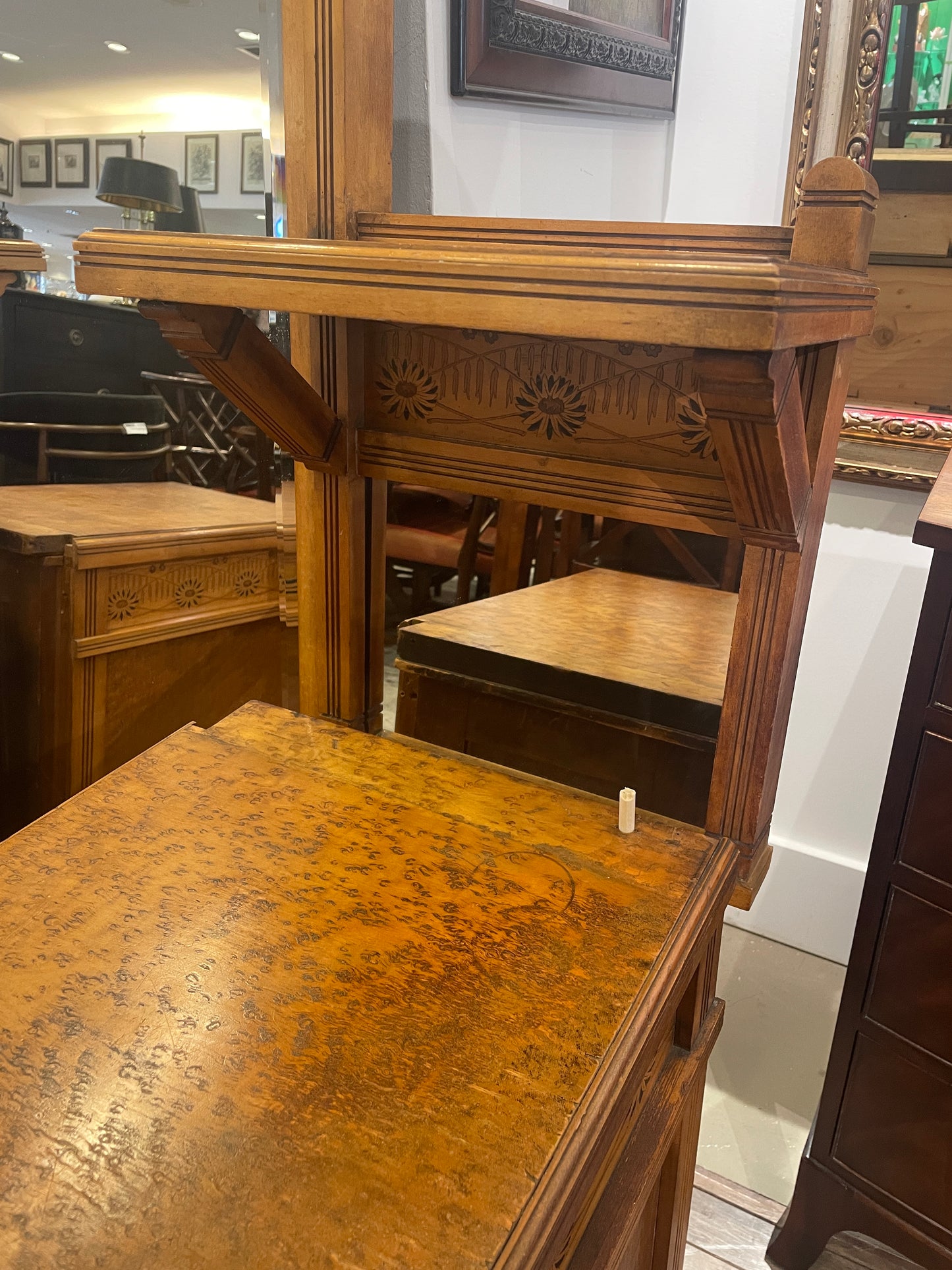 Continental 19th Century Birdseye maple with marquetry Dressing Table AS IS (0H8003)