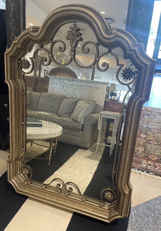 Marge Carson Inspired Silvered Mirror with Metal Work