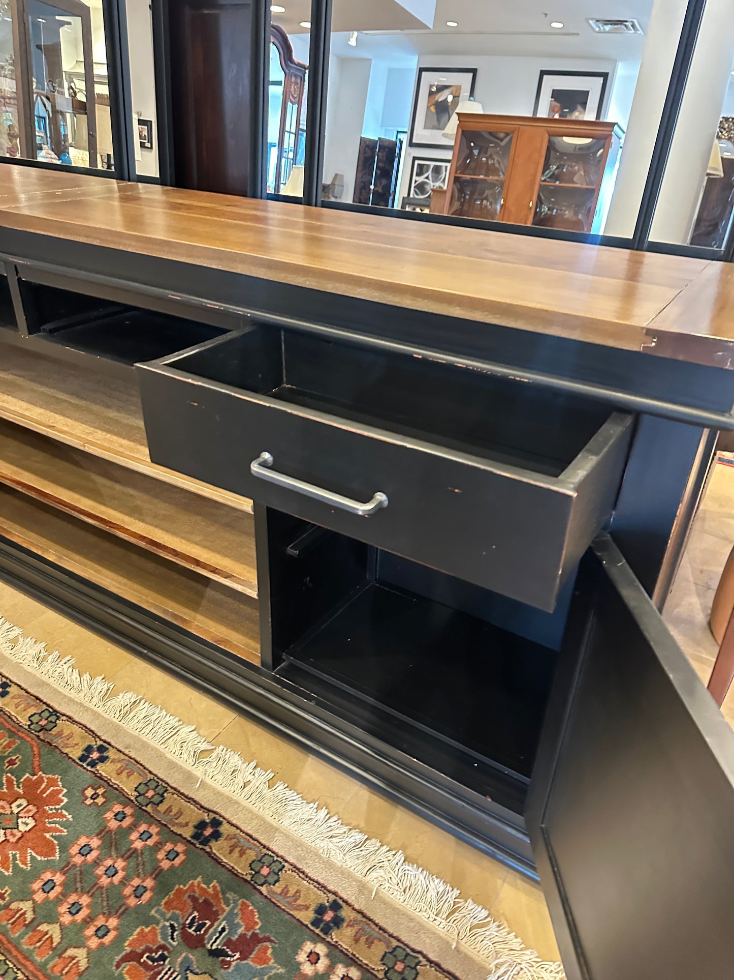 Black Credenza with Natural Top (0N200O)