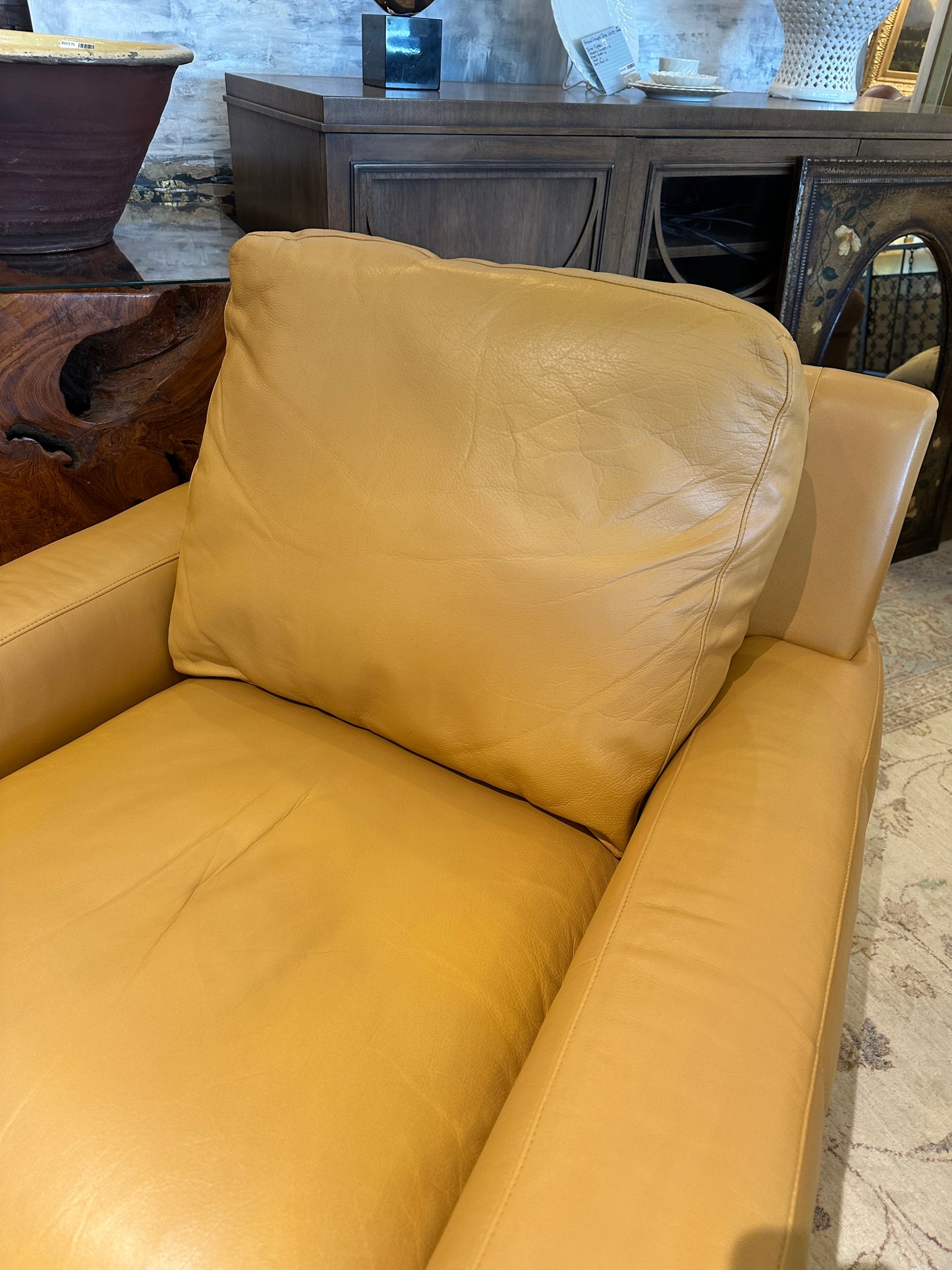Dayton Hudson Yellow Leather Upholstered chair and ottoman (0BL00B)