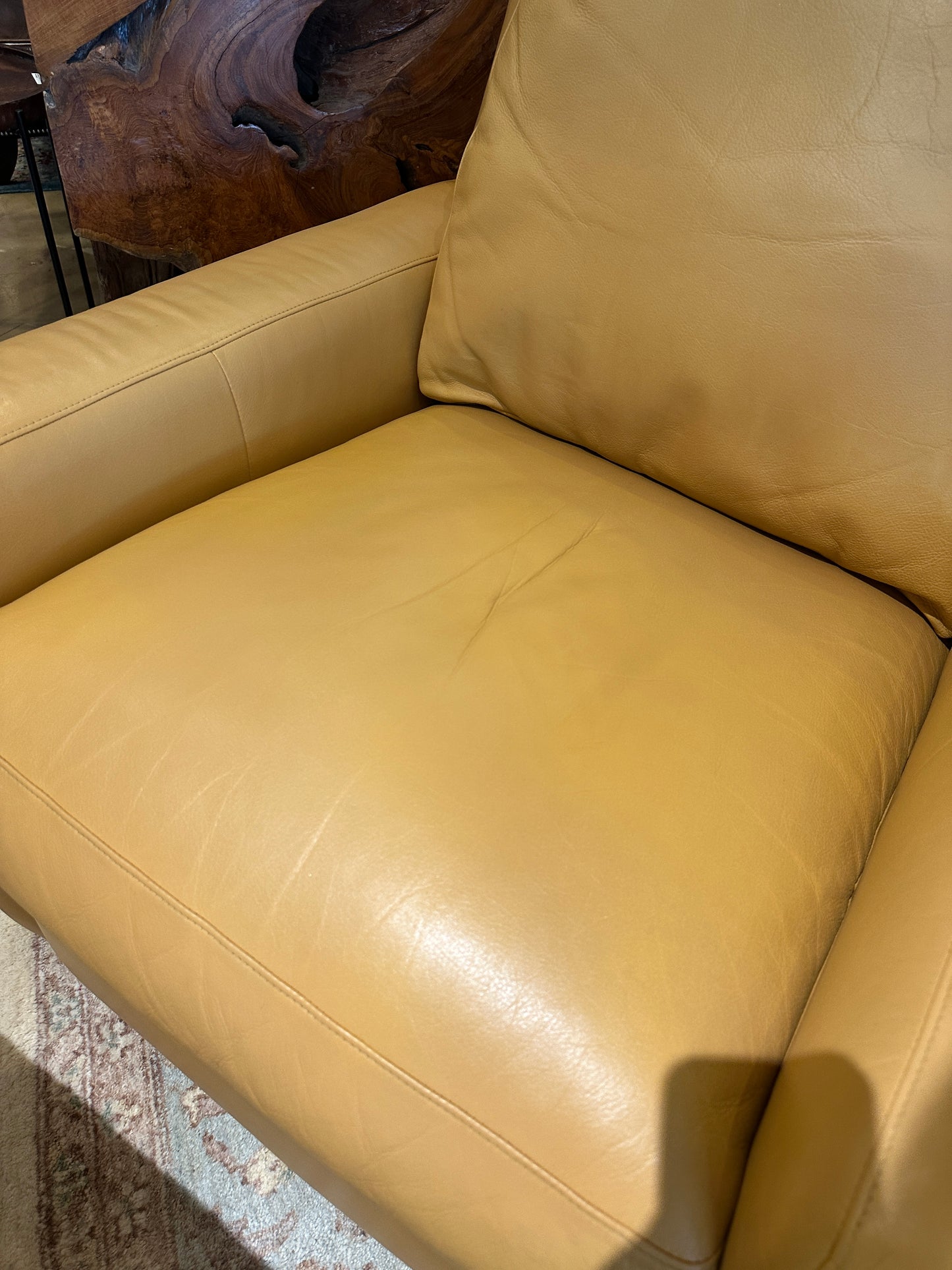 Dayton Hudson Yellow Leather Upholstered chair and ottoman (0BL00B)