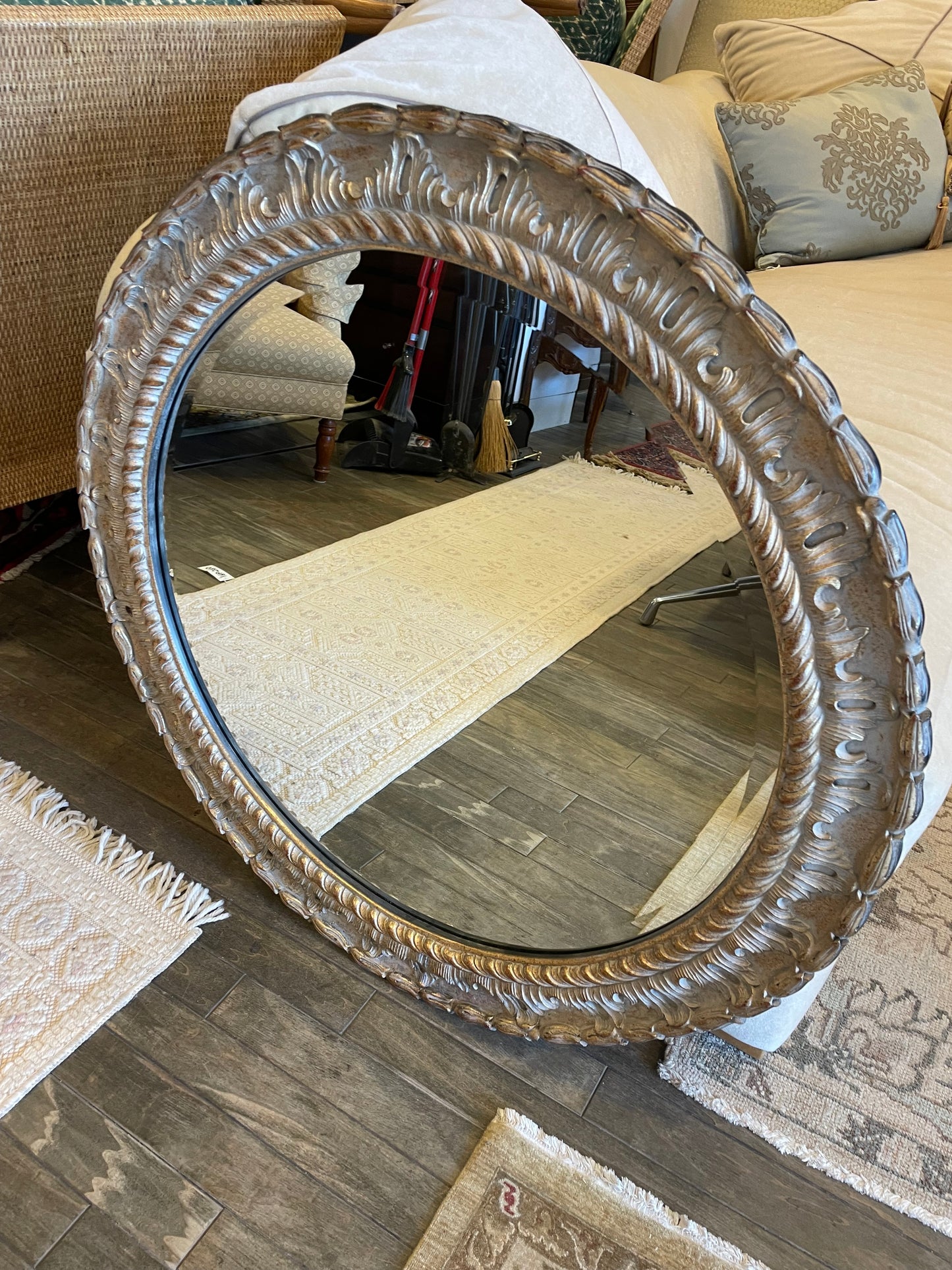 LaBarge Round Carved Mirror