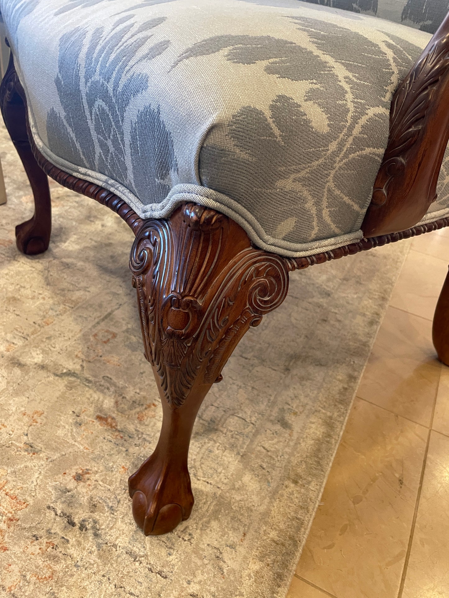 Century Louis Style Blue Damask Armchair