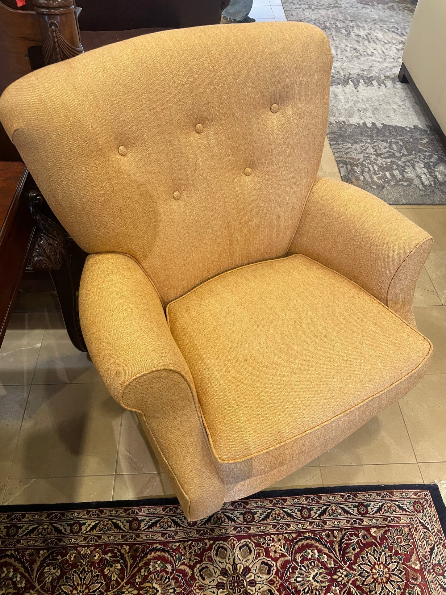 Tufted Back Occasional Chair in Marigold Upholstery