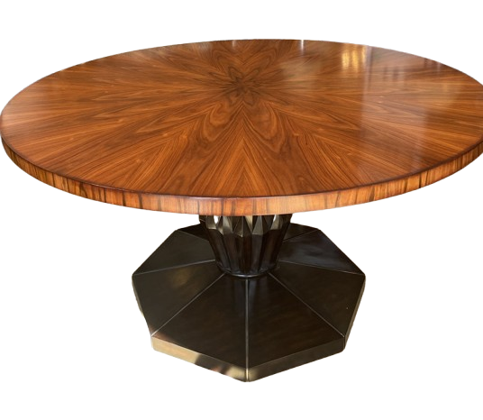 Round Pedestal Dining Table with Ebony Carved Base and Silver Detailing (07800K)