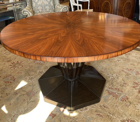 Round Pedestal Dining Table with Ebony Carved Base and Silver Detailing