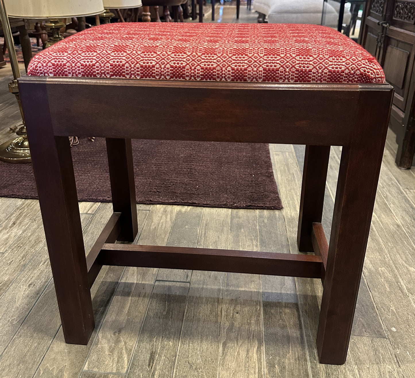 Antique Footstool, Reupholstered (red) (0C400S)