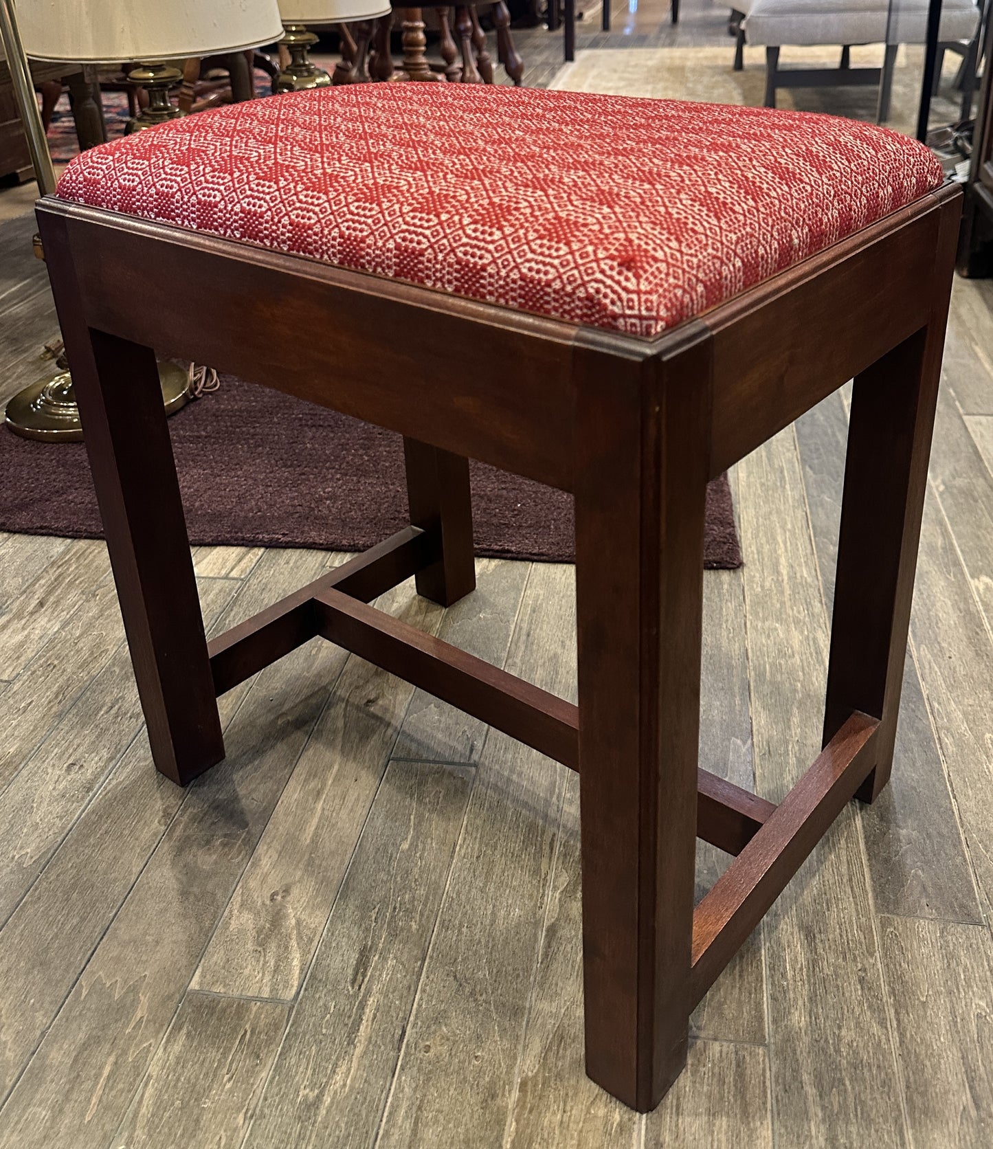 Antique Footstool, Reupholstered (red) (0C400S)